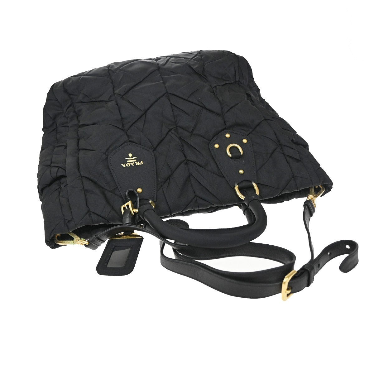 Prada Convertible Side Pocket Tote Chevron Tessuto Black Nylon Tote Bag Bag (Pre-Owned)