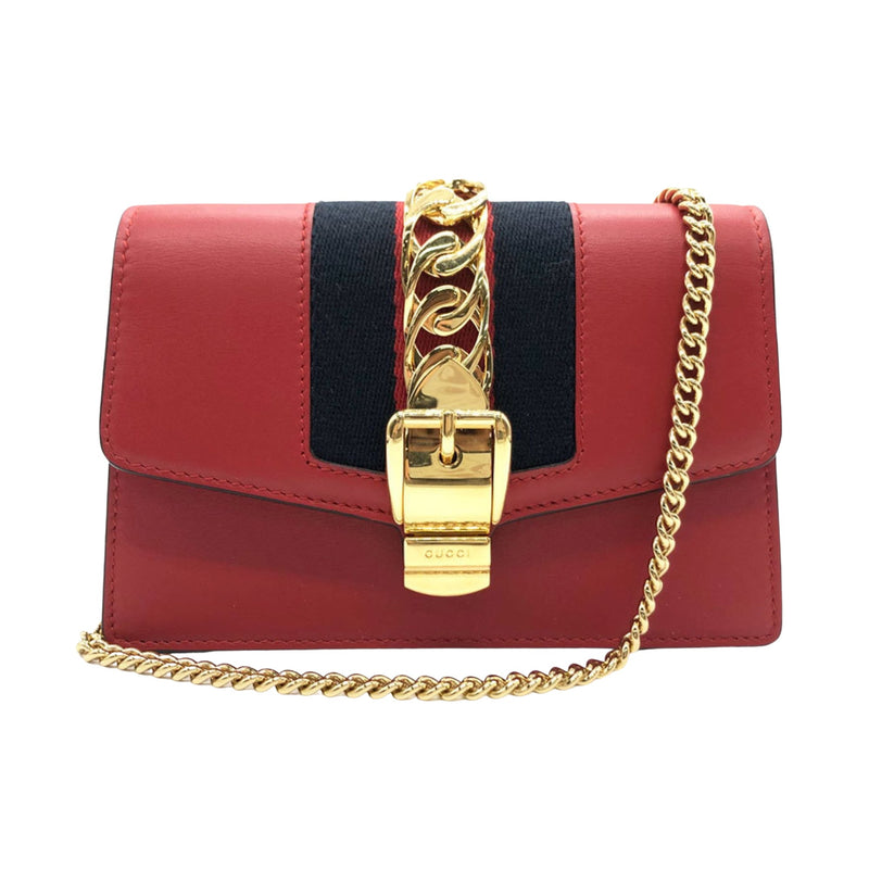 Gucci Sylvie Red Leather Shoulder Bag (Pre-Owned)