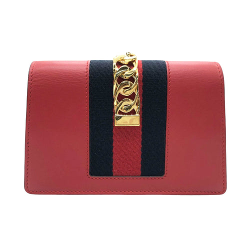 Gucci Sylvie Red Leather Shoulder Bag (Pre-Owned)