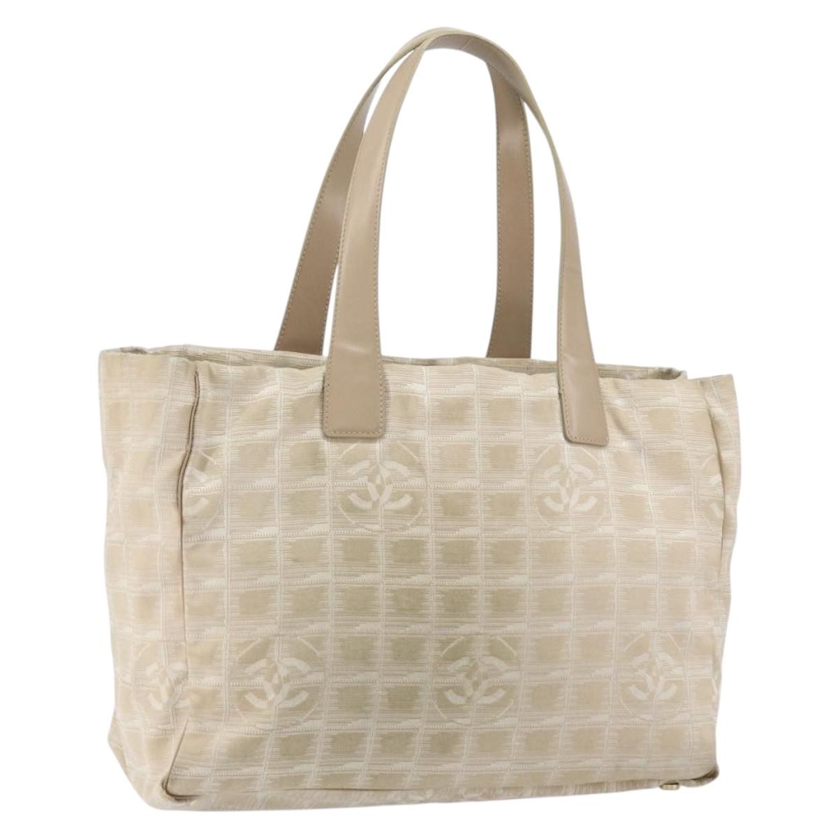Chanel Travel Line Tote Nylon Beige Nylon Tote Bag Bag (Pre-Owned)