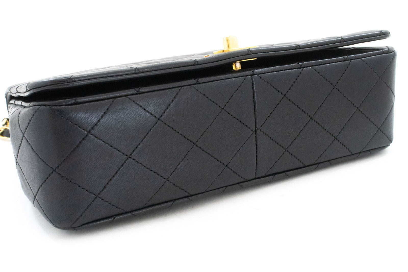 Chanel Vintage Full Flap Quilted Lambskin Black Leather Shoulder Bag Bag (Pre-Owned)