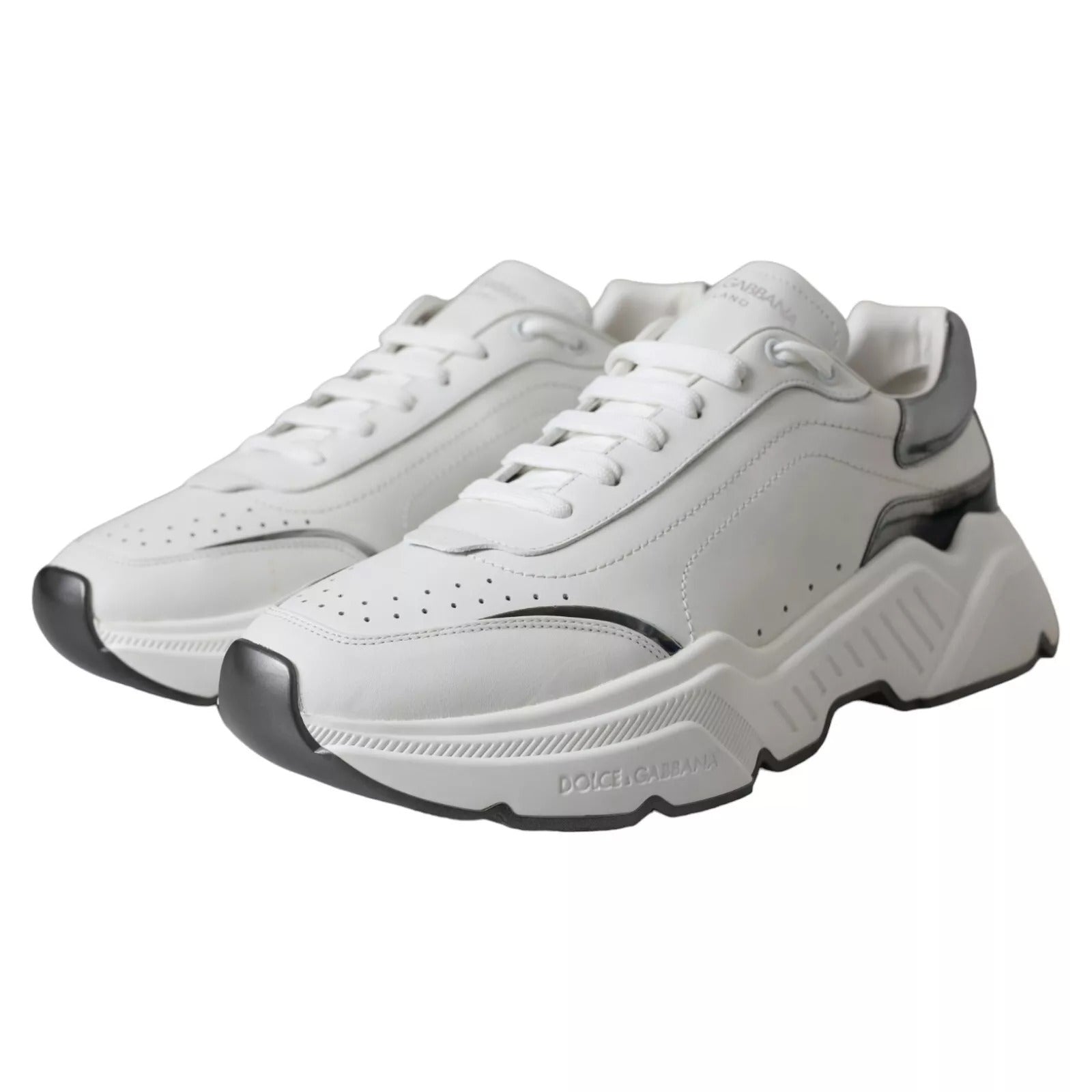 Dolce & Gabbana White Silver Leather Sport DAYMASTER Men's Sneakers (Pre-Owned)