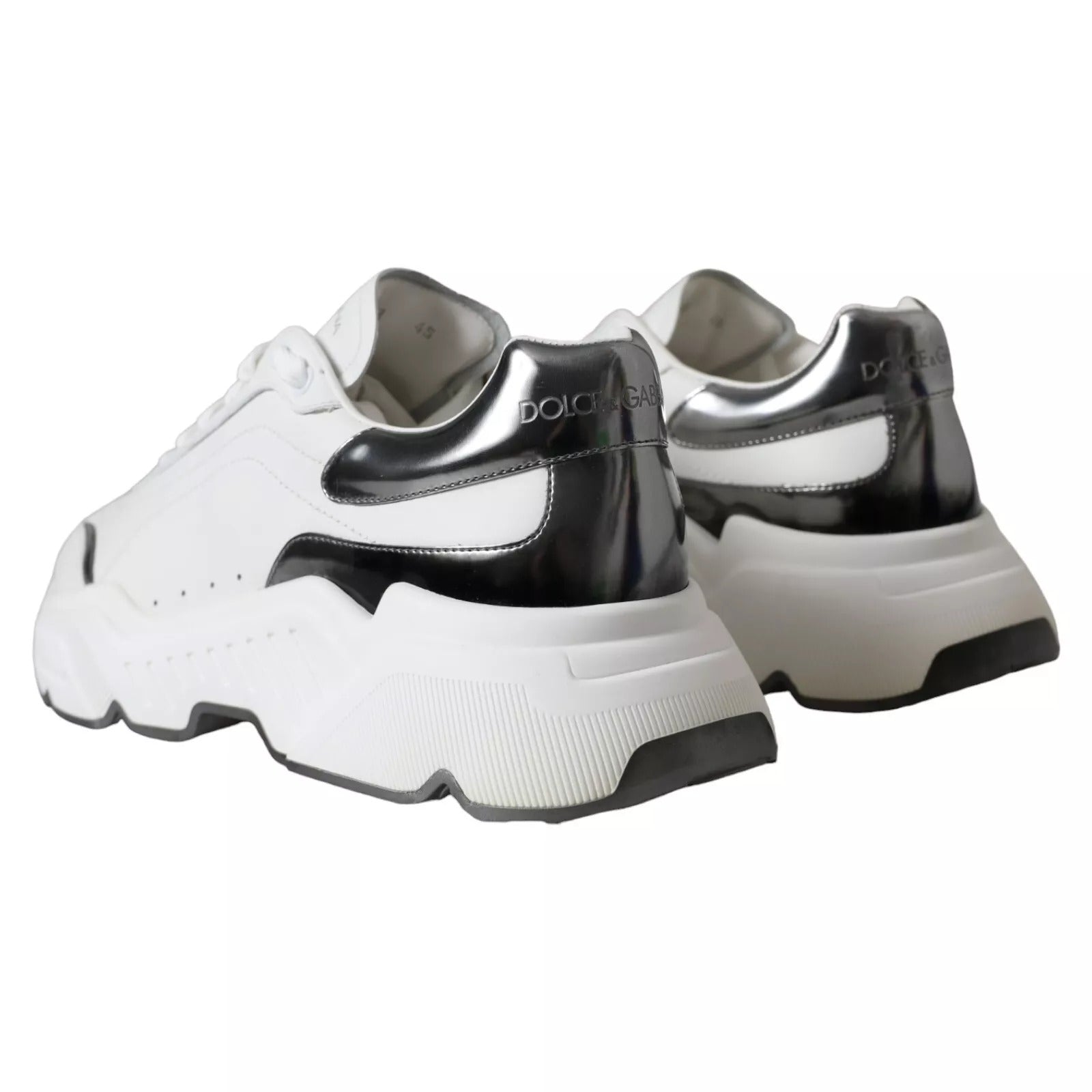 Dolce & Gabbana White Silver Leather Sport DAYMASTER Men's Sneakers (Pre-Owned)