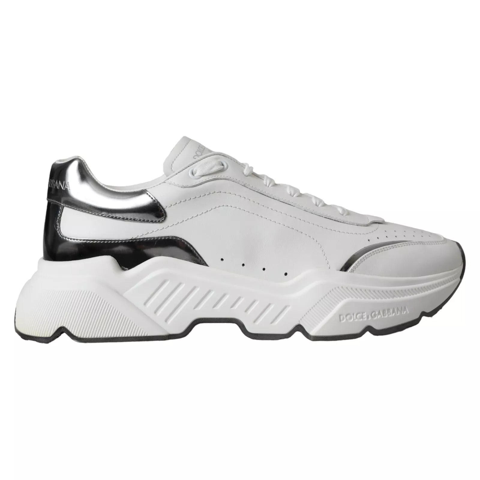 Dolce & Gabbana White Silver Leather Sport DAYMASTER Men's Sneakers (Pre-Owned)