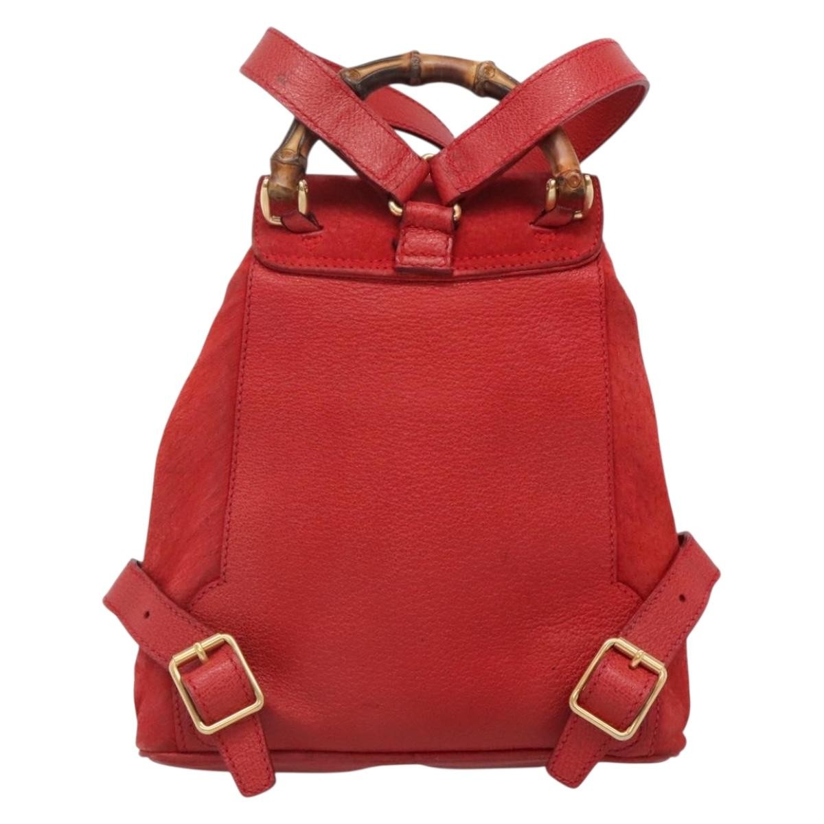 Gucci Vintage Bamboo Suede Red Suede Backpack Bag (Pre-Owned)