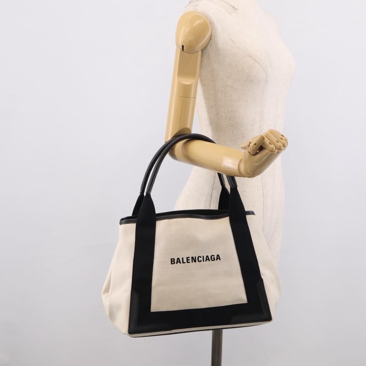 Balenciaga Navy Cabas Canvas With Leather White Canvas Tote Bag Bag (Pre-Owned)