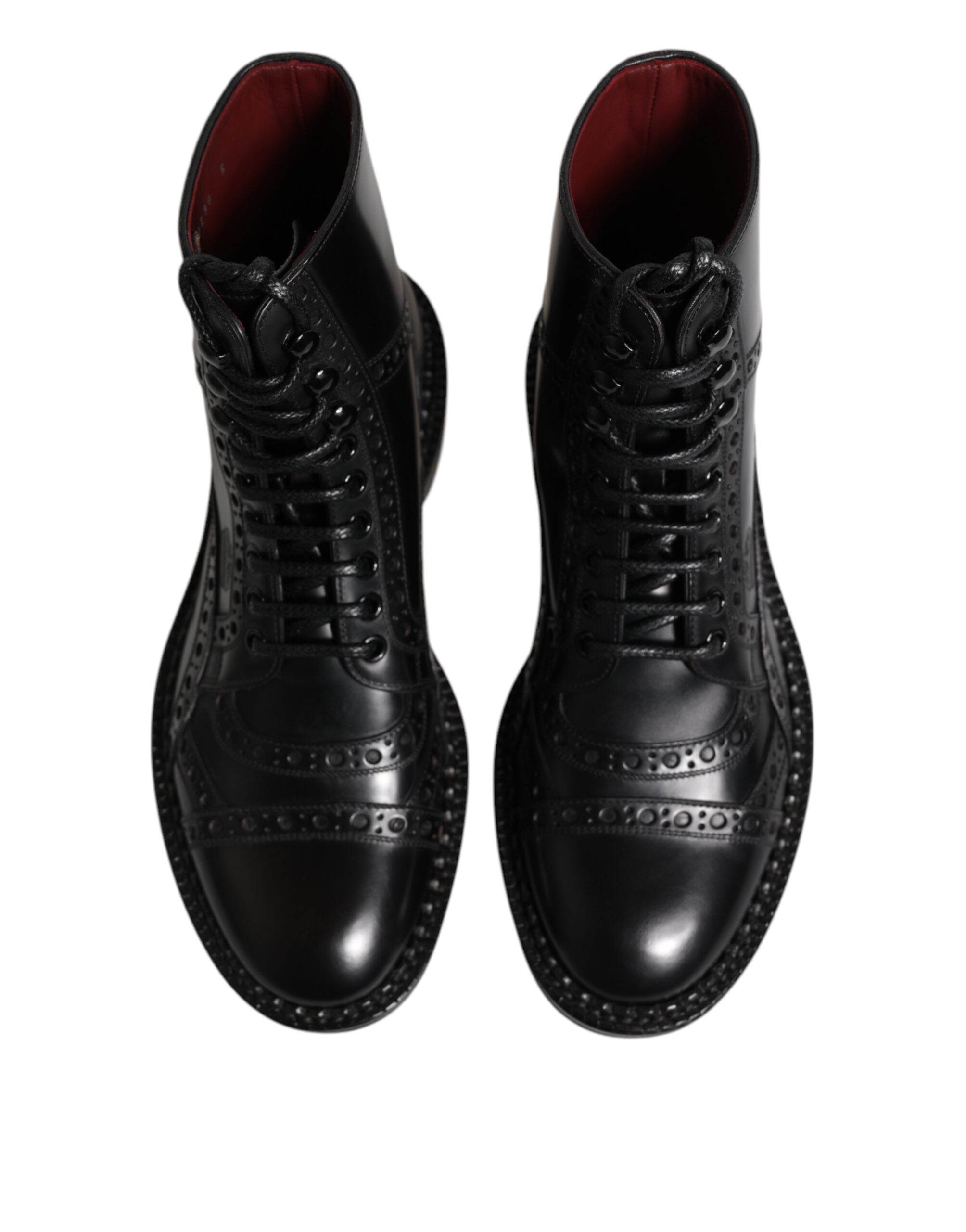 Dolce & Gabbana Black Leather Lace Up Mid Calf Boots Men's Shoes
