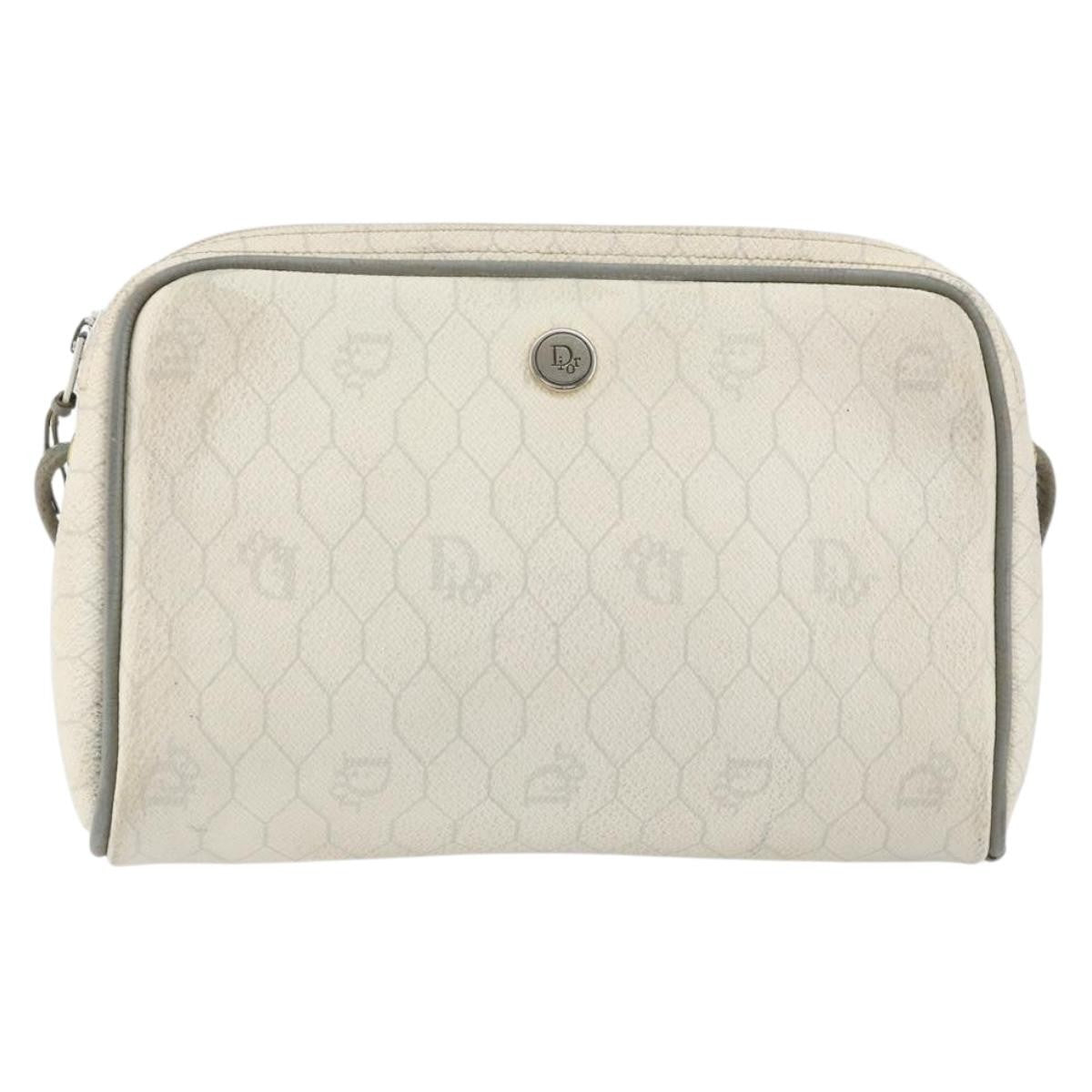 Christian Dior Vintage Honeycomb Zip Coated Canvas White Canvas Clutche & Pouche Bag (Pre-Owned)