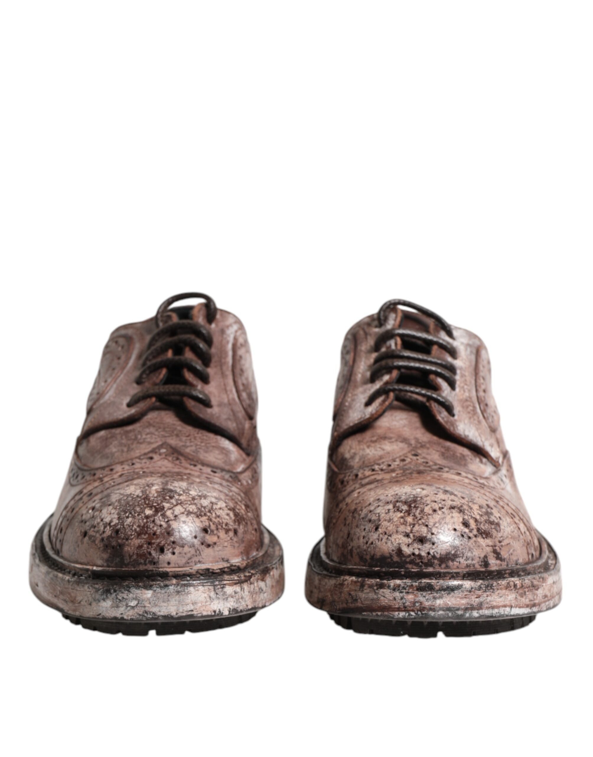 Dolce & Gabbana Brown Leather Distressed Brogue Lace Up Men's Shoes (Pre-Owned)