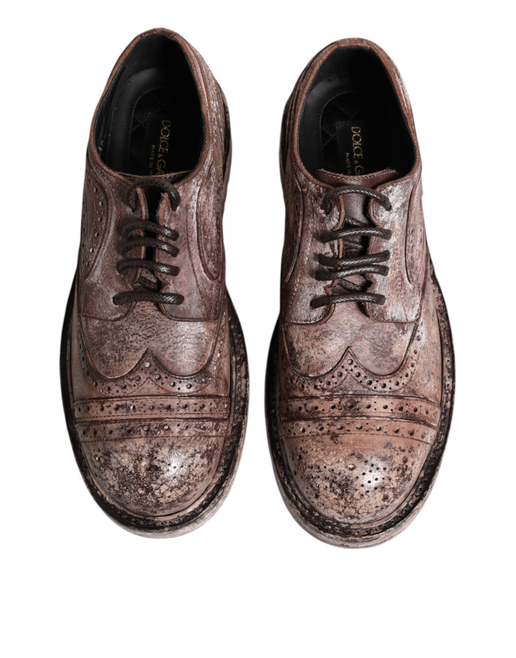Dolce & Gabbana Brown Leather Distressed Brogue Lace Up Men's Shoes (Pre-Owned)