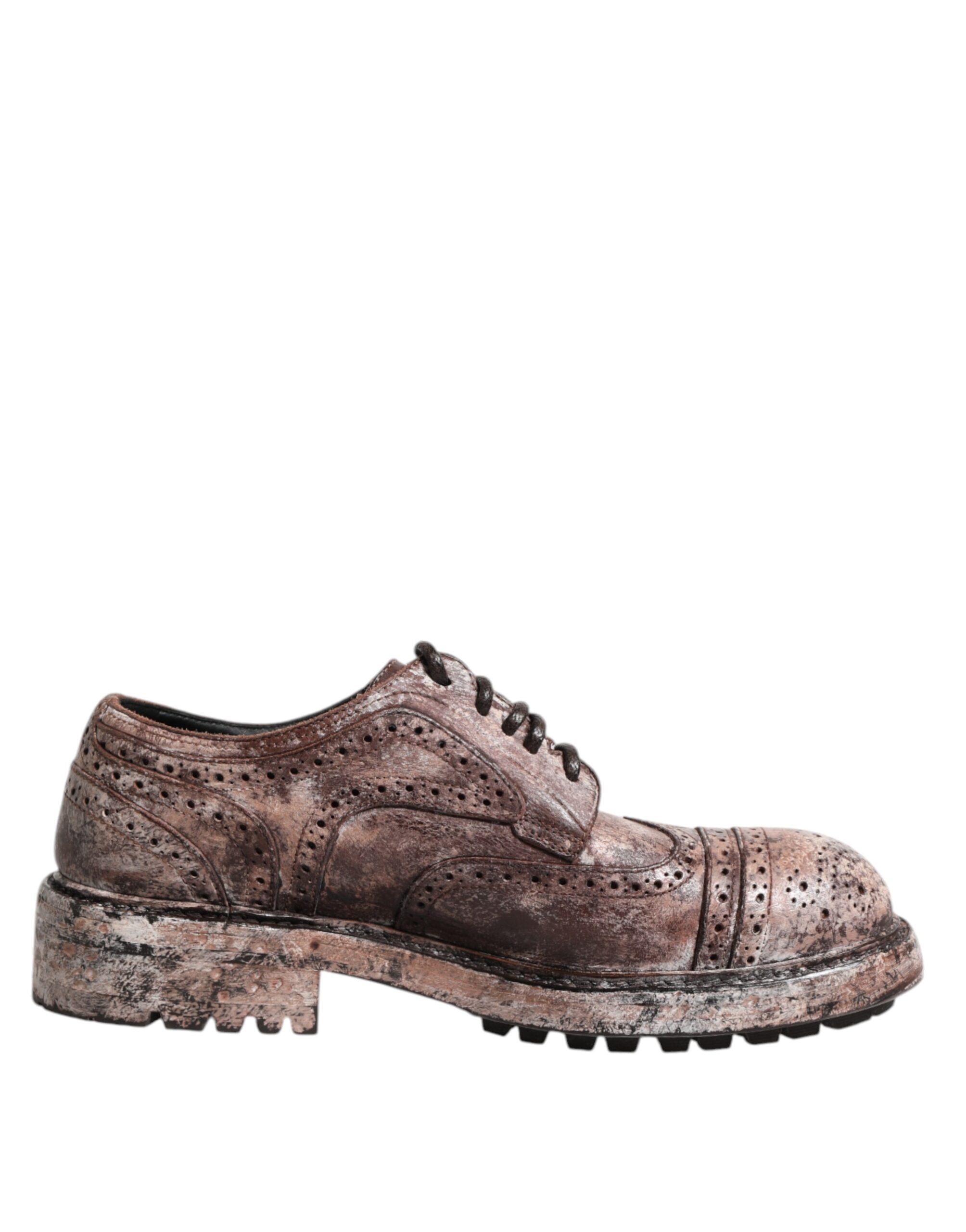 Dolce & Gabbana Brown Leather Distressed Brogue Lace Up Men's Shoes (Pre-Owned)