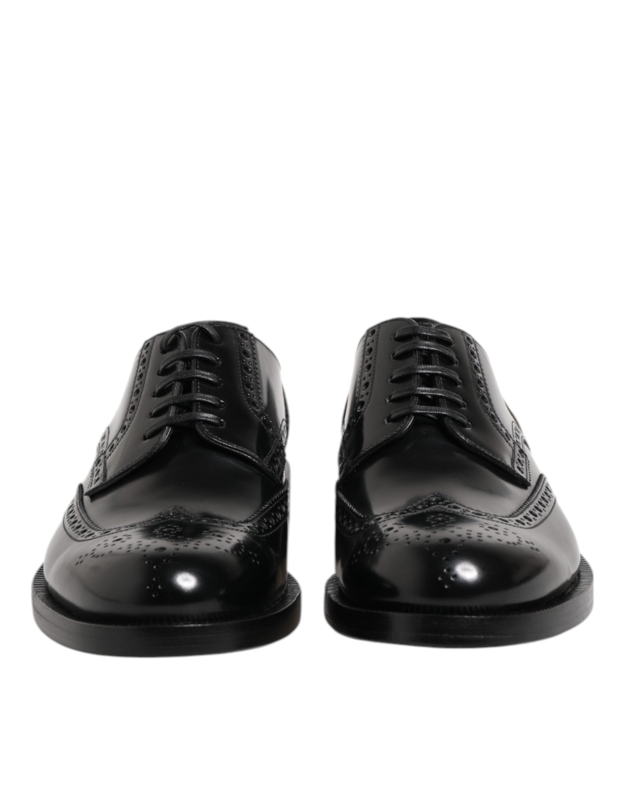 Dolce & Gabbana Black Leather Derby Wingtip Formal Men's Shoes