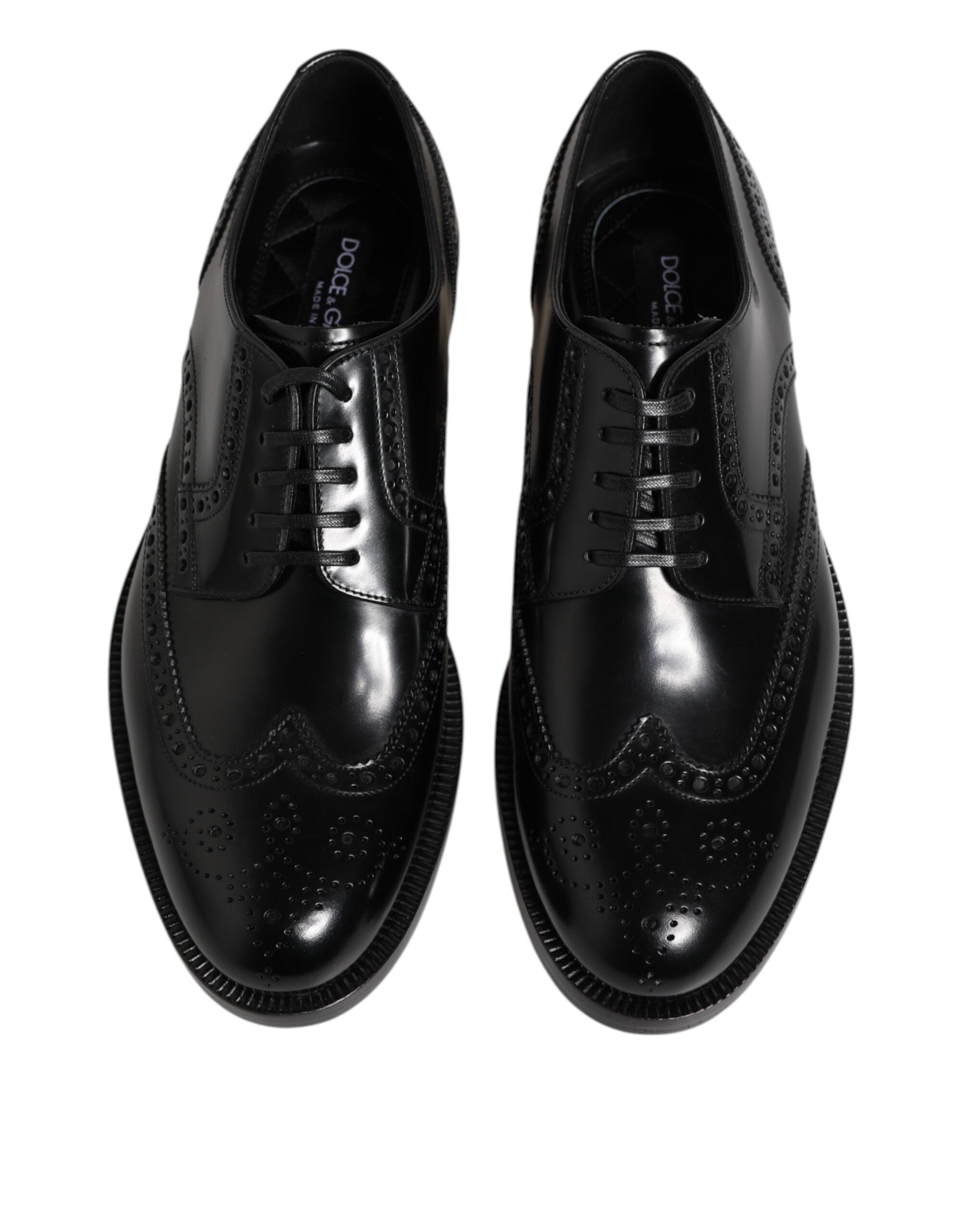 Dolce & Gabbana Black Leather Derby Wingtip Formal Men's Shoes