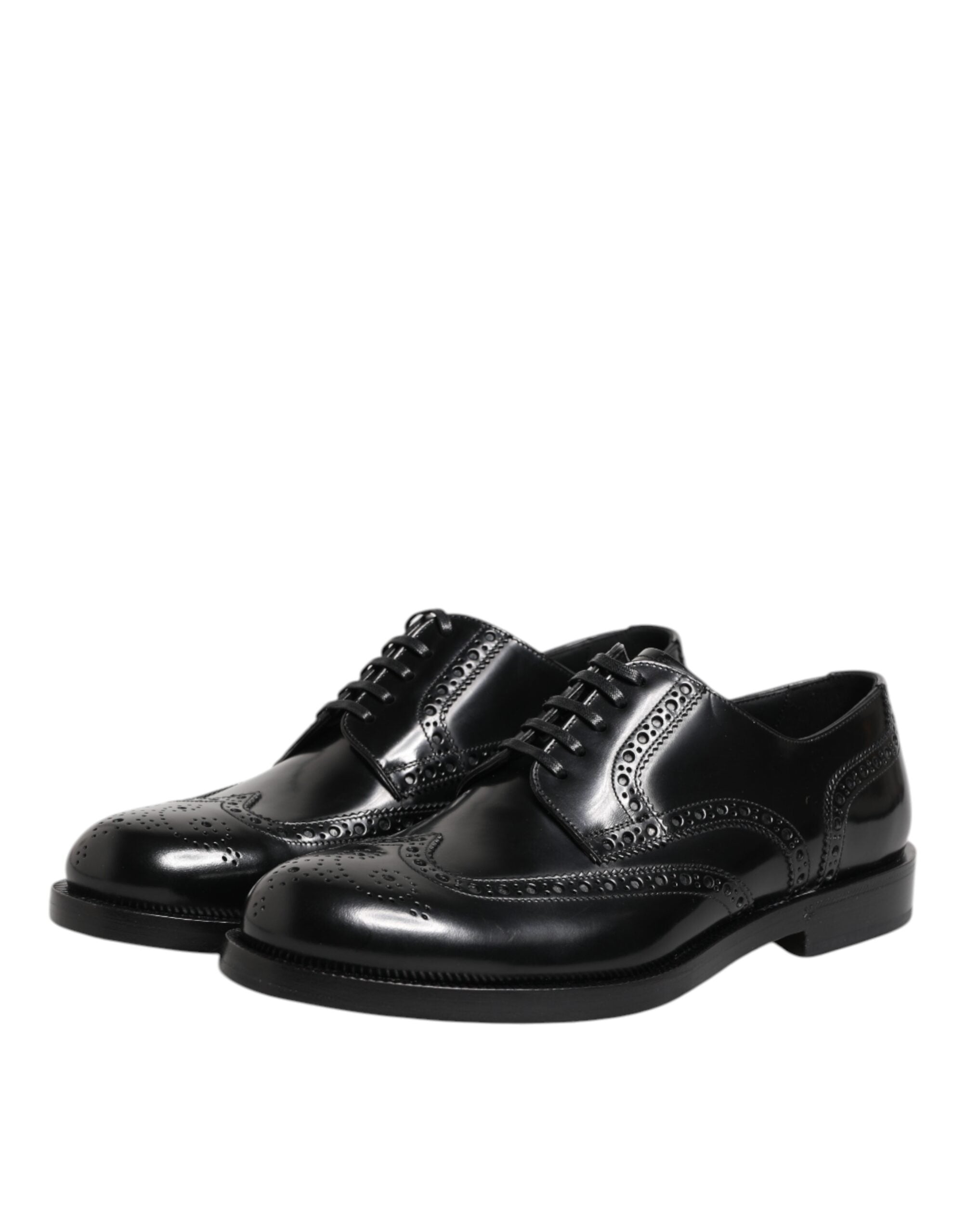 Dolce & Gabbana Black Leather Derby Wingtip Formal Men's Shoes