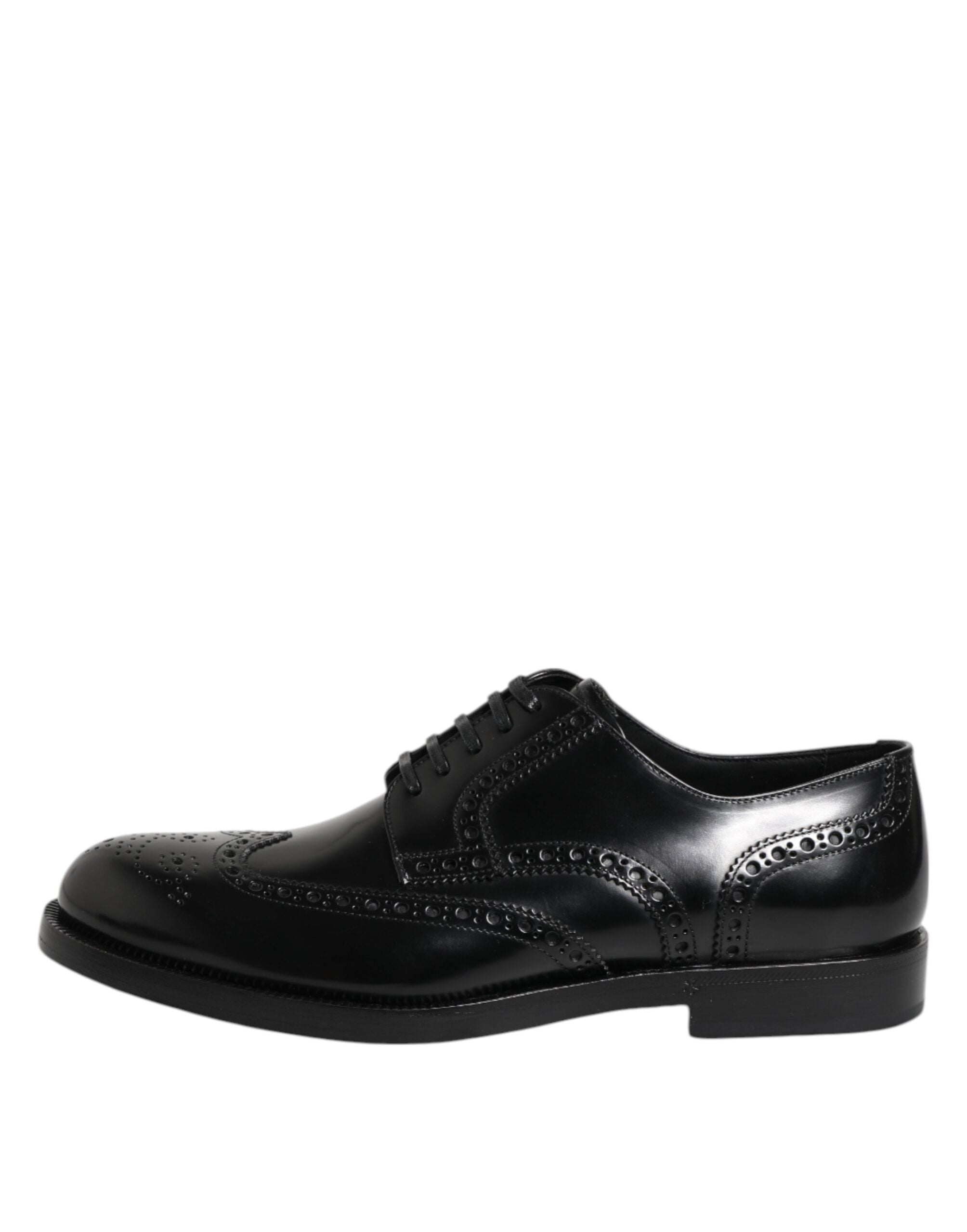 Dolce & Gabbana Black Leather Derby Wingtip Formal Men's Shoes