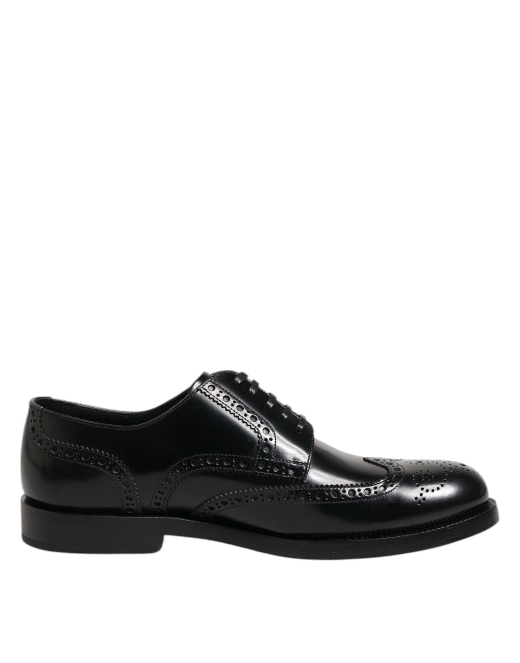 Dolce & Gabbana Black Leather Derby Wingtip Formal Men's Shoes