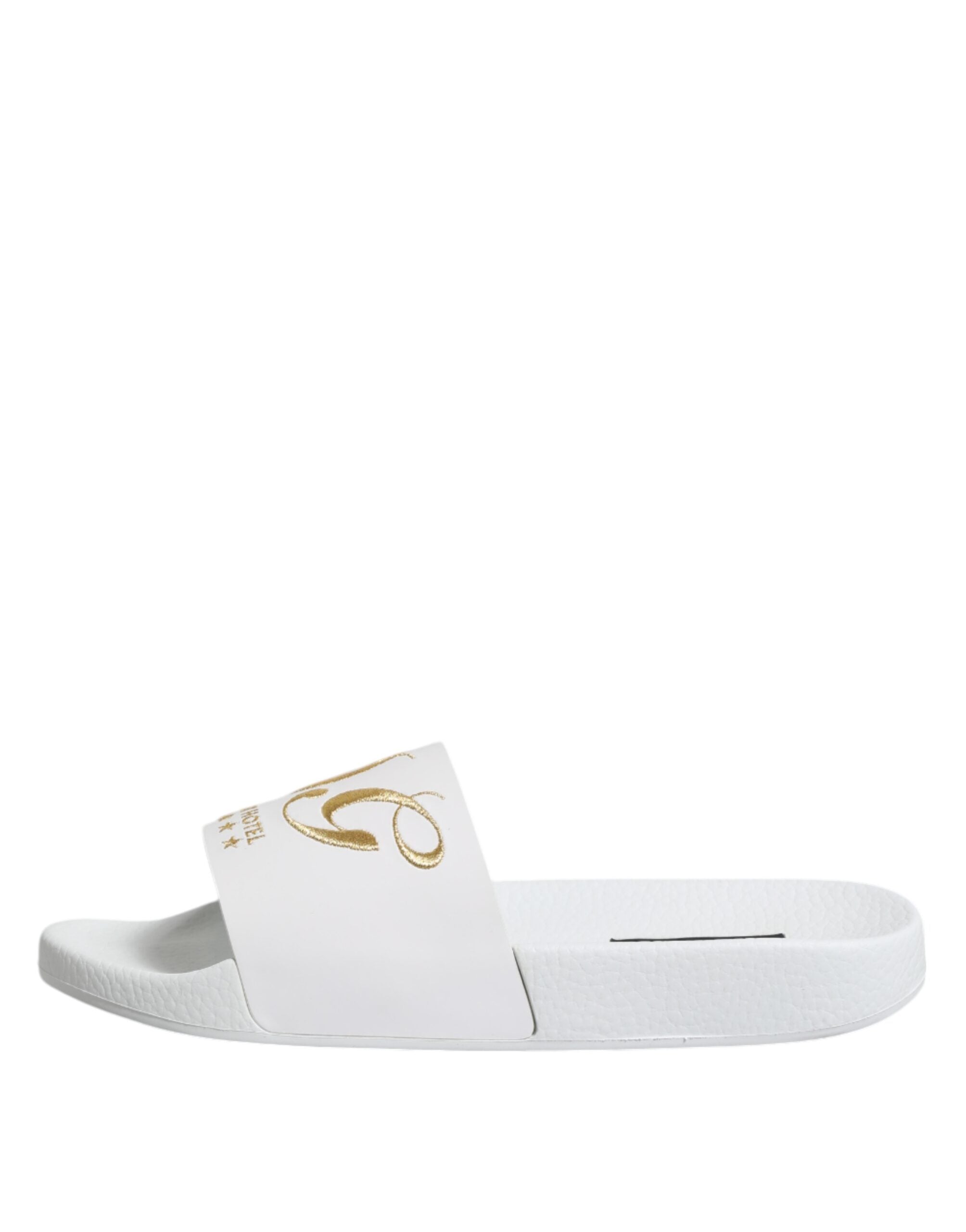 Dolce & Gabbana White Leather Slides Sandals Beachwear Men's Shoes