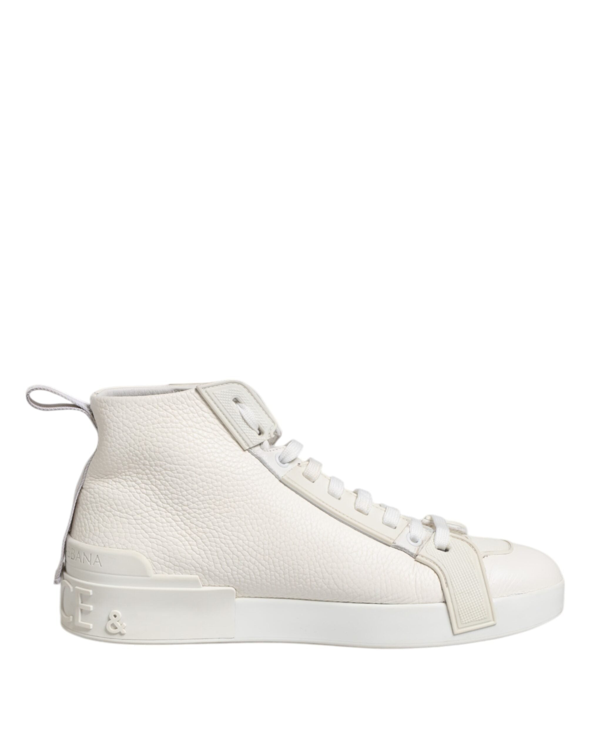 Dolce & Gabbana White Leather Mid Top Sneakers Men's Shoes (Pre-Owned)