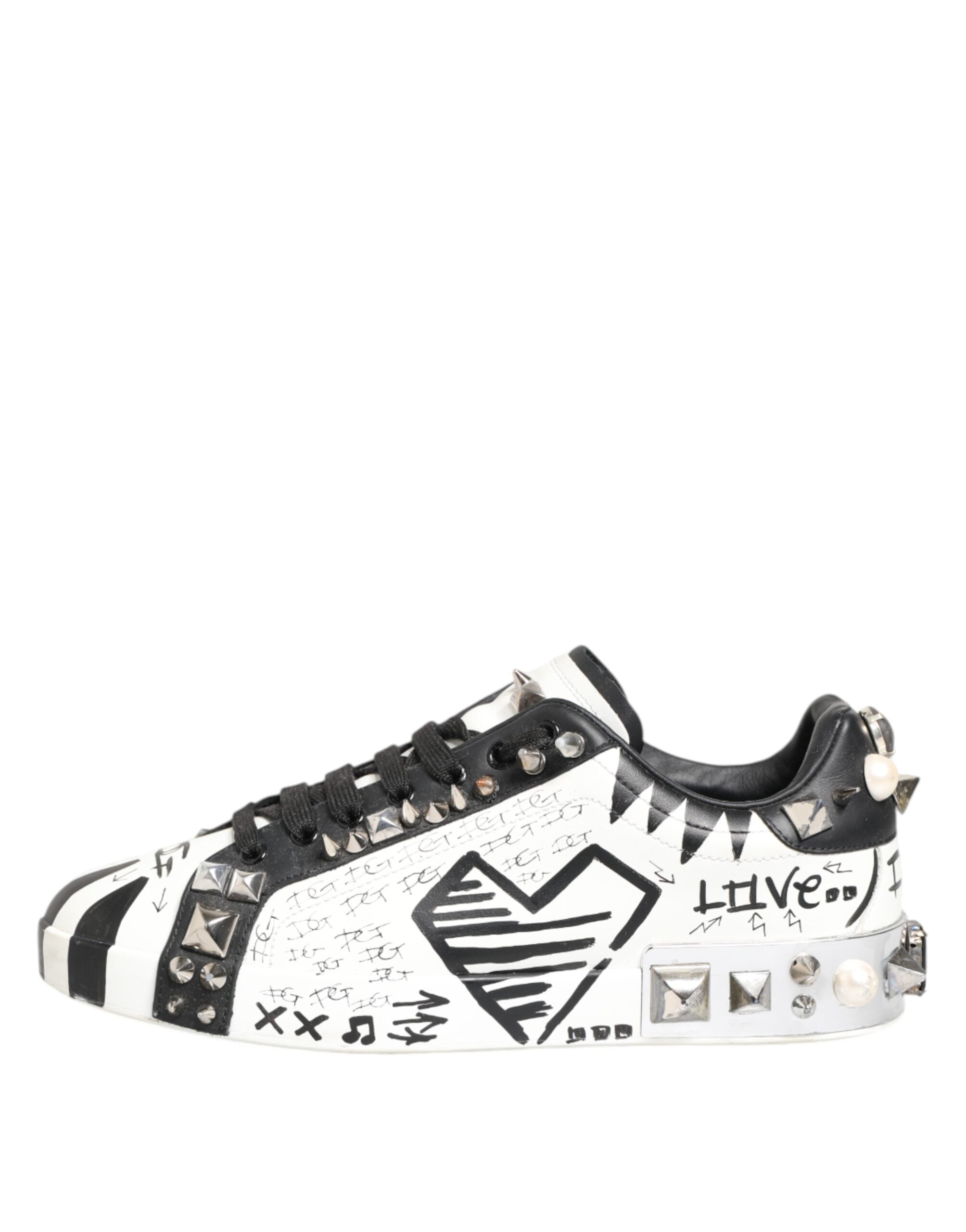 Dolce & Gabbana White Studded Printed Low Top Sneakers Men's Shoes (Pre-Owned)