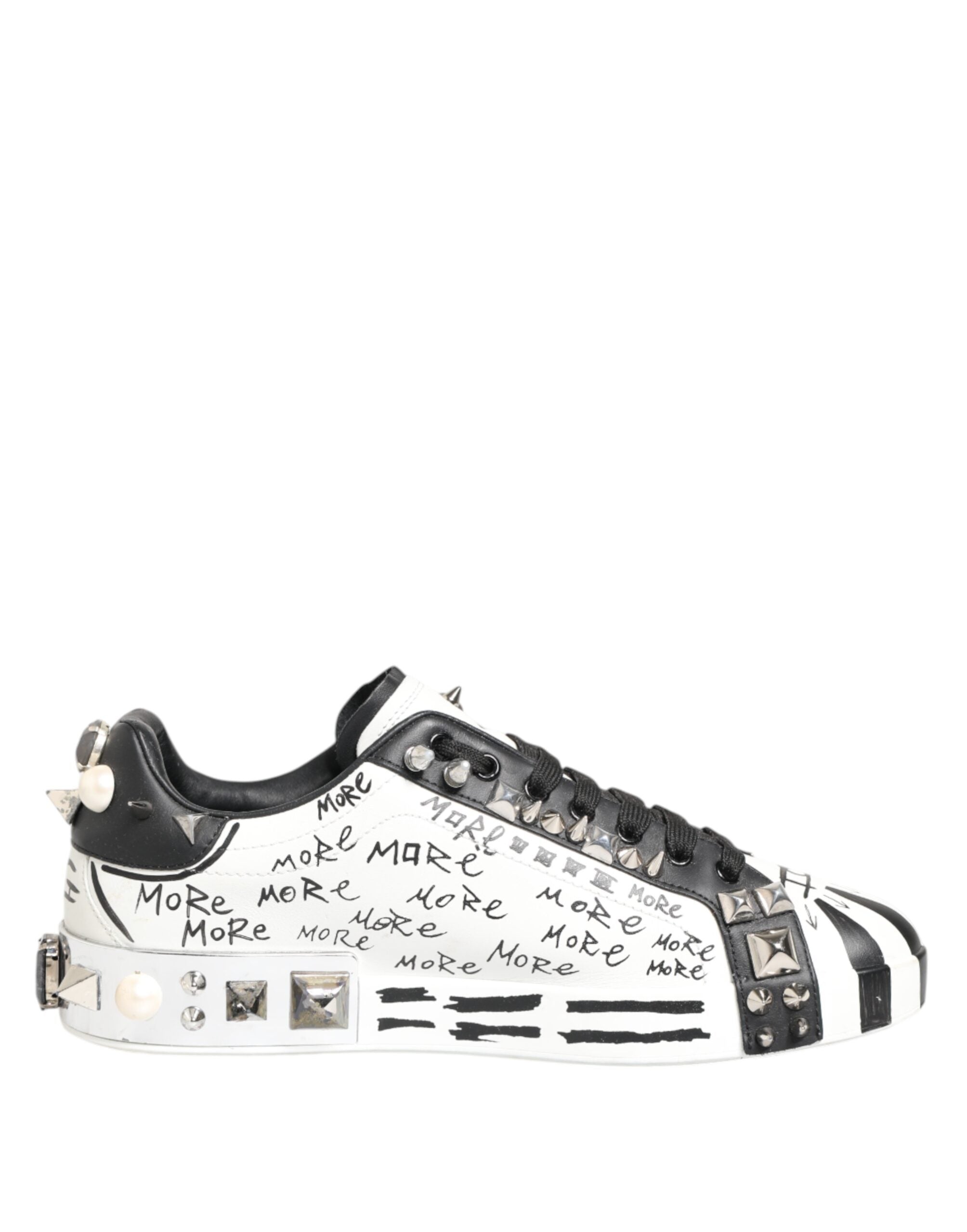 Dolce & Gabbana White Studded Printed Low Top Sneakers Men's Shoes (Pre-Owned)