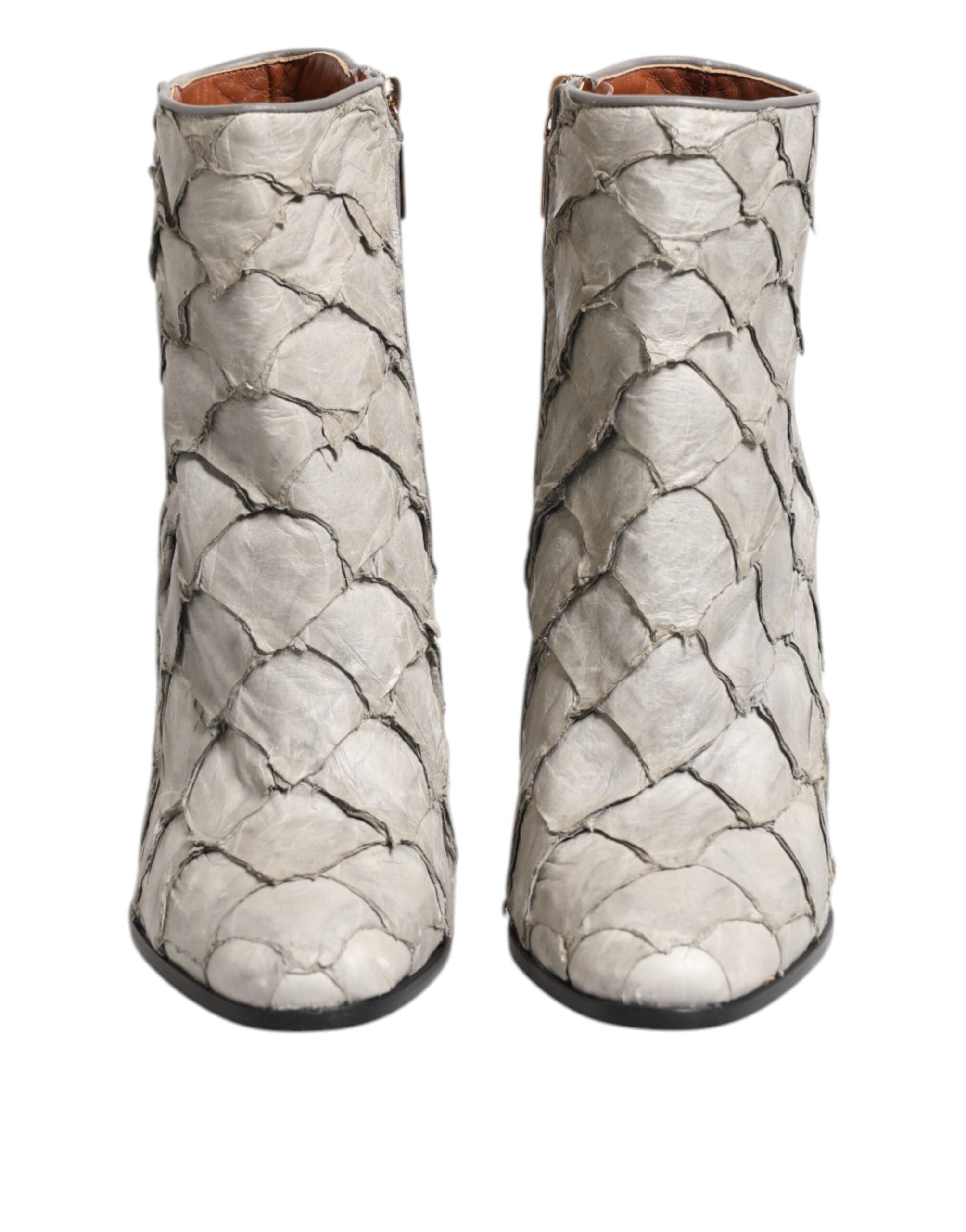 Dolce & Gabbana Off White Leather Heels Ankle Boots Women's Shoes