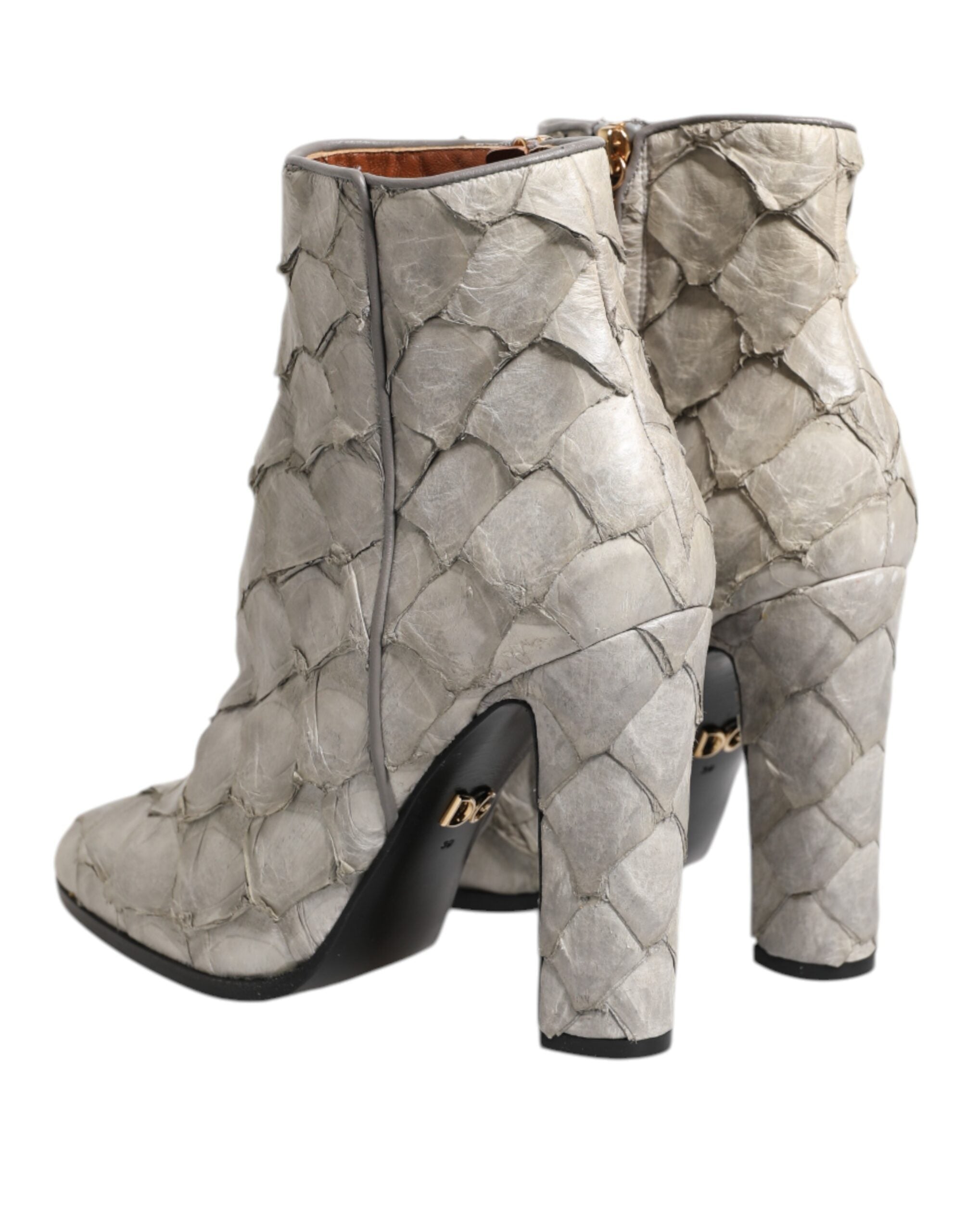 Dolce & Gabbana Off White Leather Heels Ankle Boots Women's Shoes