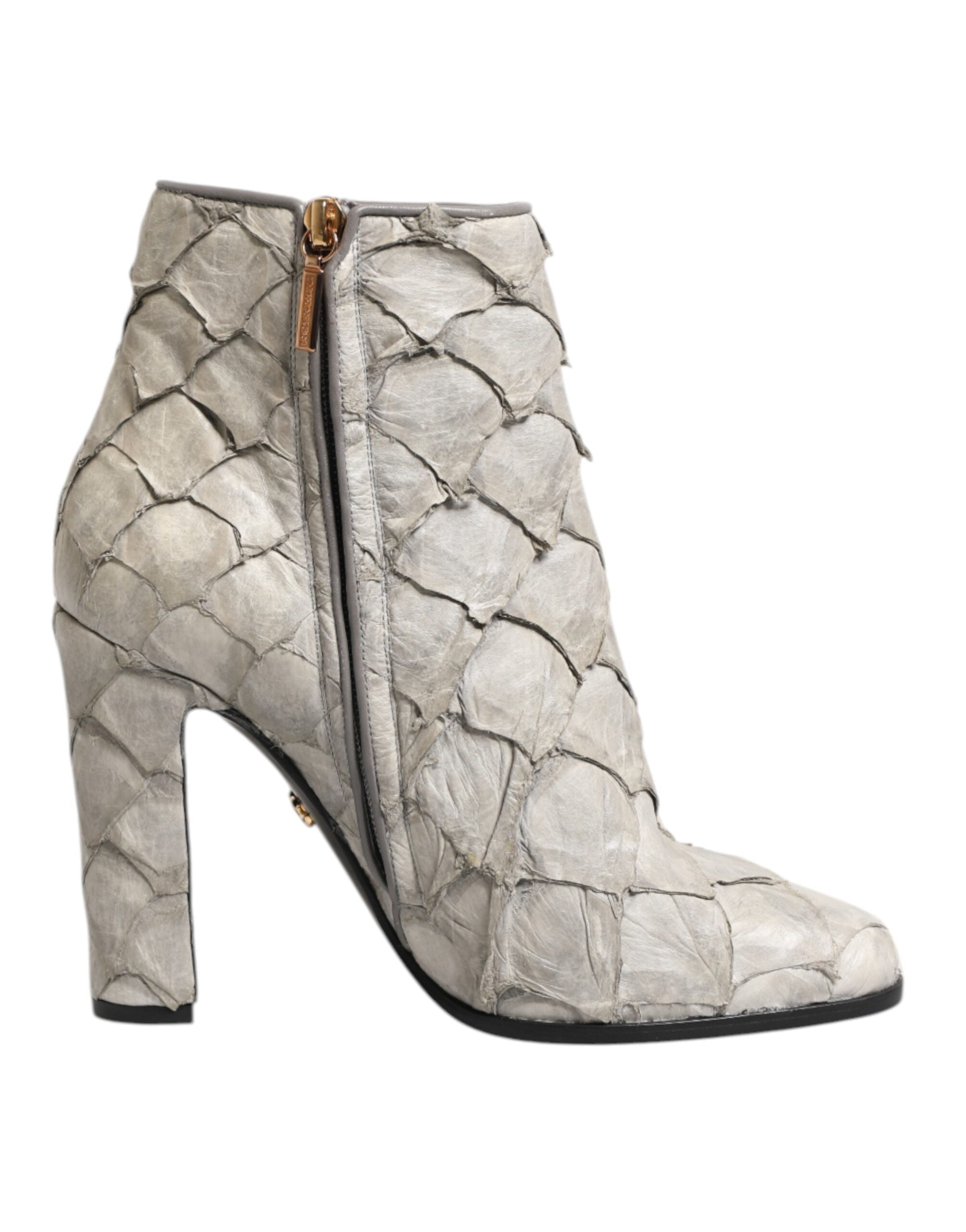 Dolce & Gabbana Off White Leather Heels Ankle Boots Women's Shoes