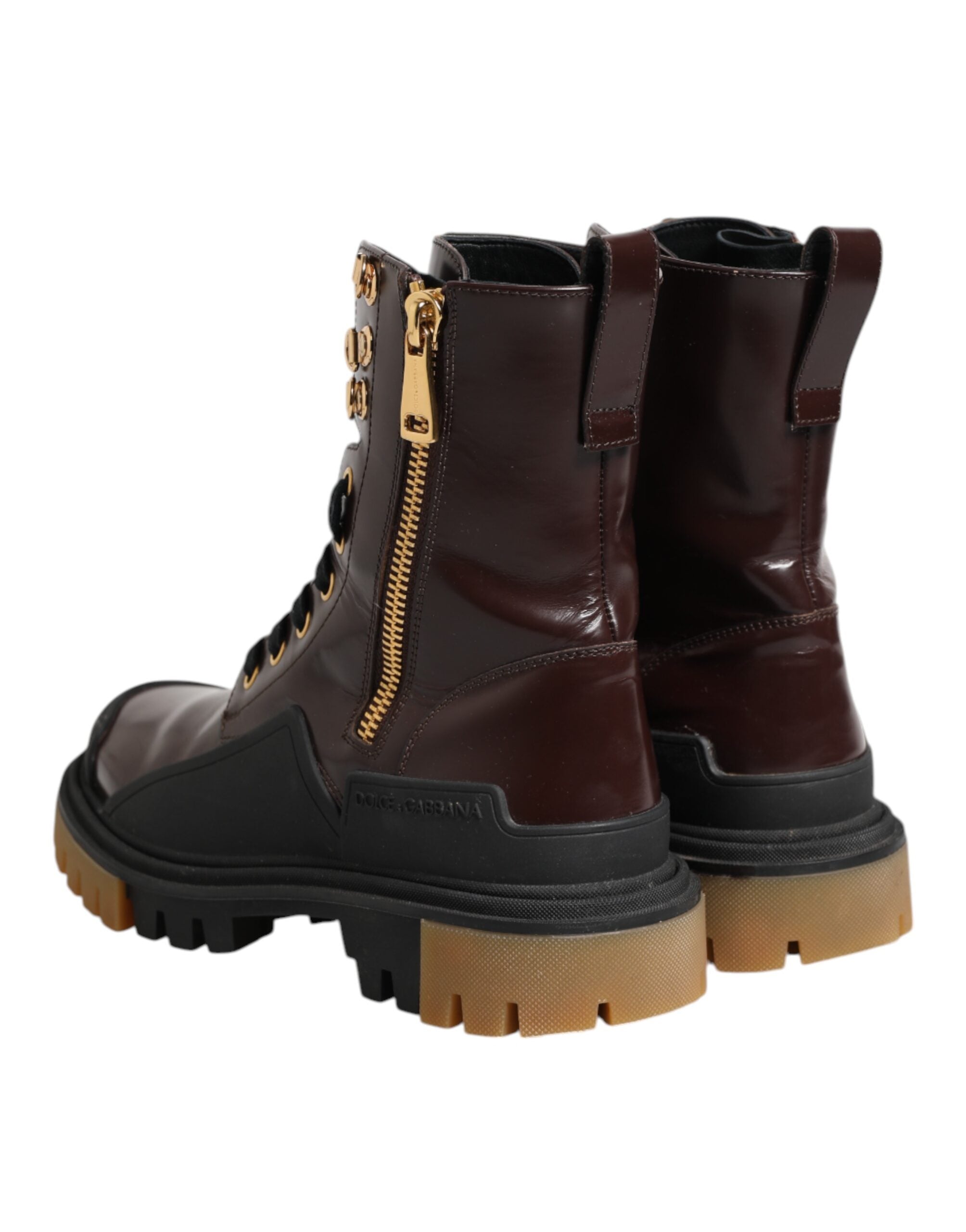 Dolce & Gabbana Maroon Leather Mid Calf Biker Boots Women's Shoes (Pre-Owned)