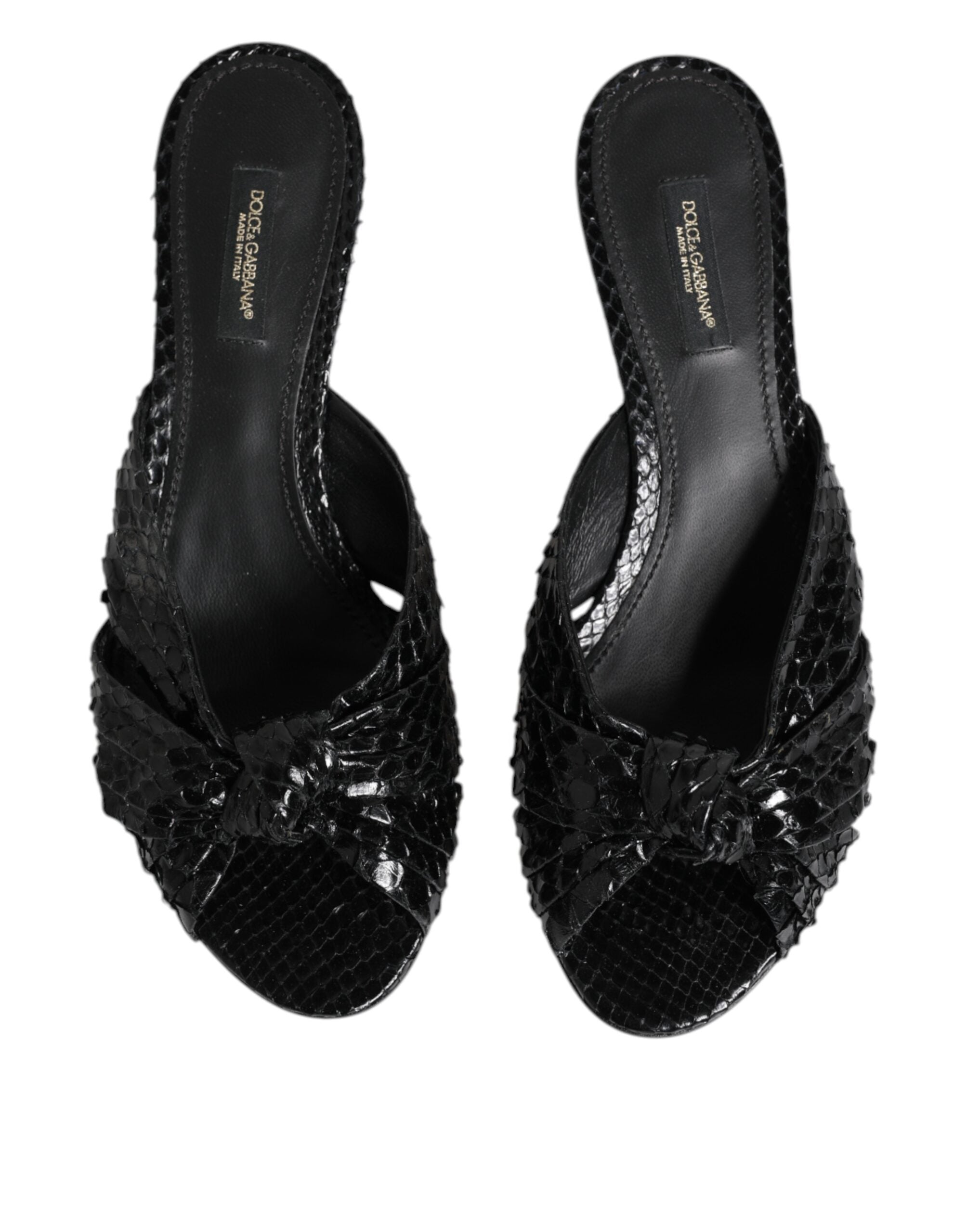 Dolce & Gabbana Black Leather Heels Slides Sandals Women's Shoes