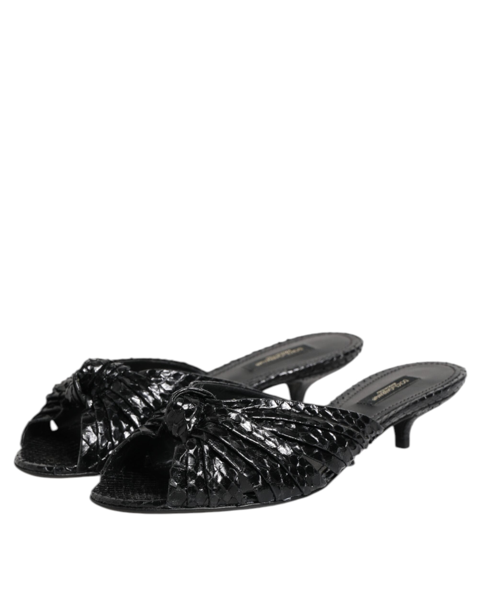 Dolce & Gabbana Black Leather Heels Slides Sandals Women's Shoes