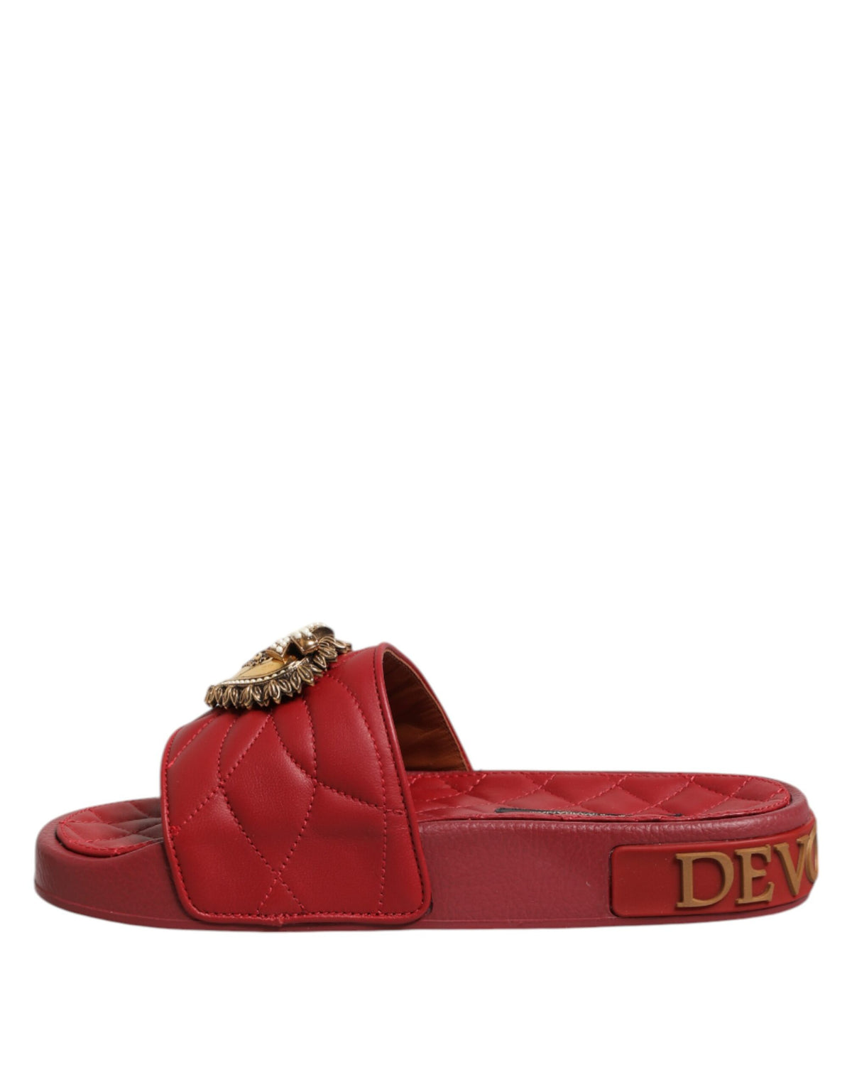 Dolce & Gabbana Red Devotion Matelassé Leather Slides Women's Shoes