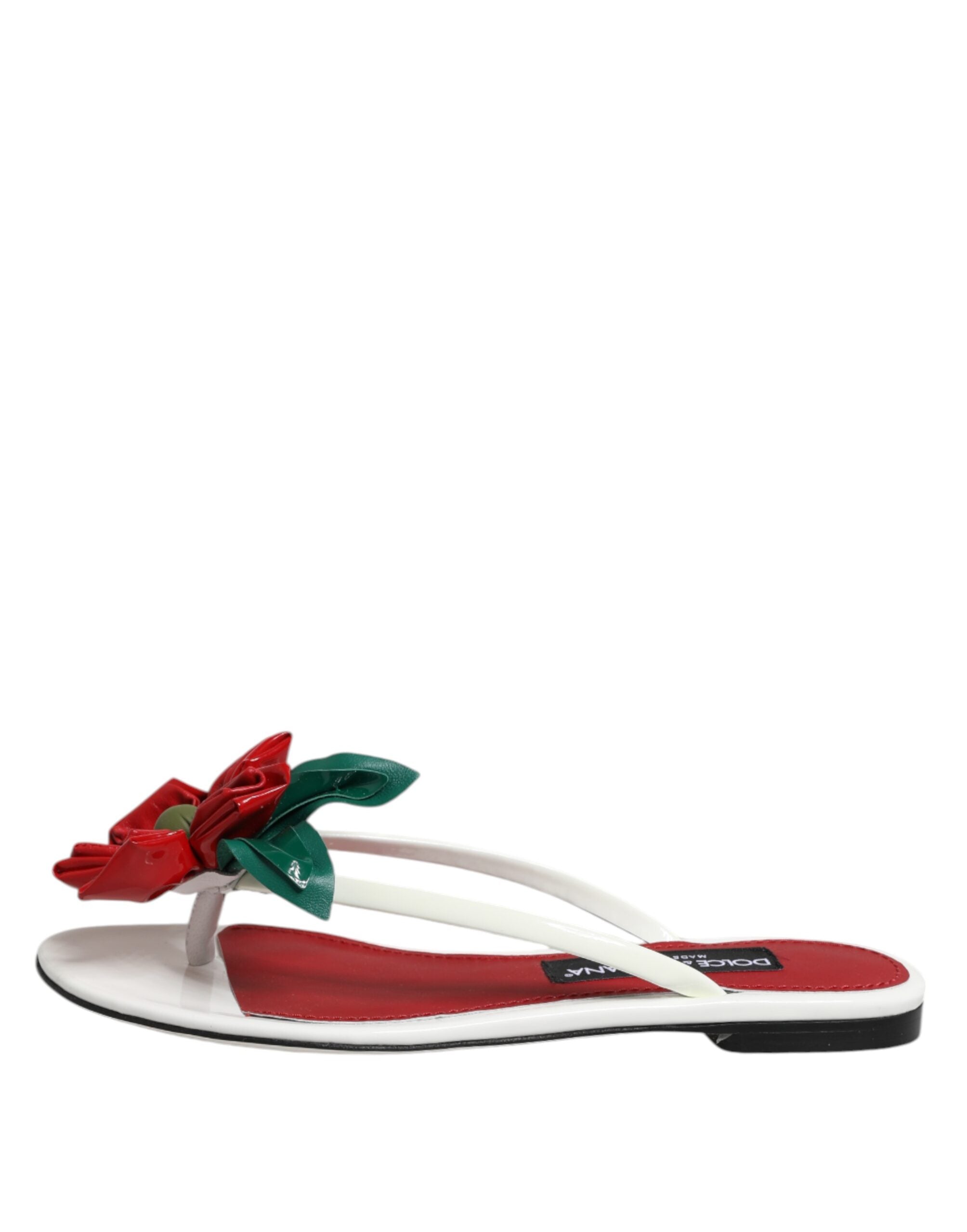 Dolce & Gabbana Red White KEIRA Flower Leather Sandals Women's Shoes