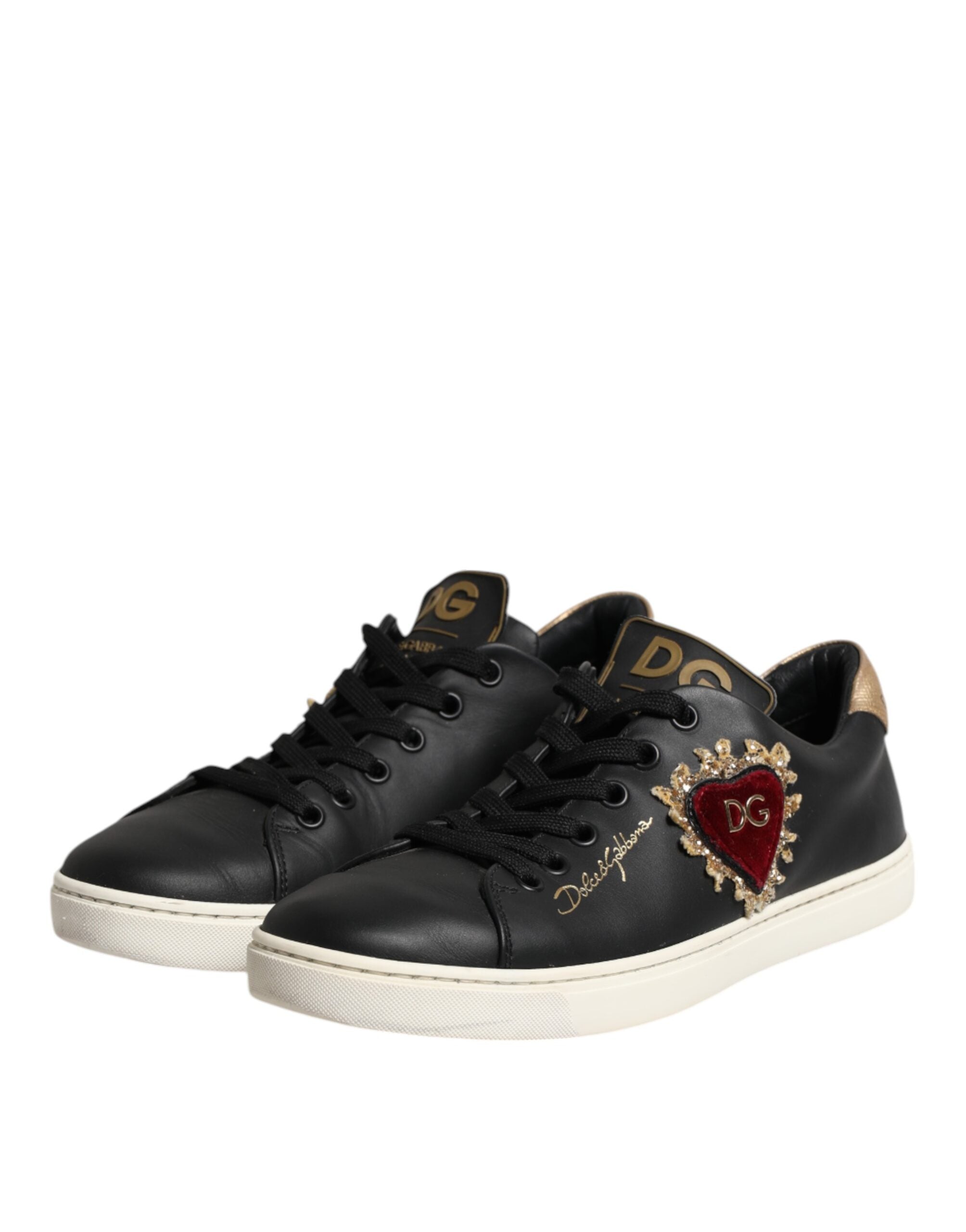 Dolce & Gabbana Black Leather Sacred Heart Sneakers Women's Shoes (Pre-Owned)