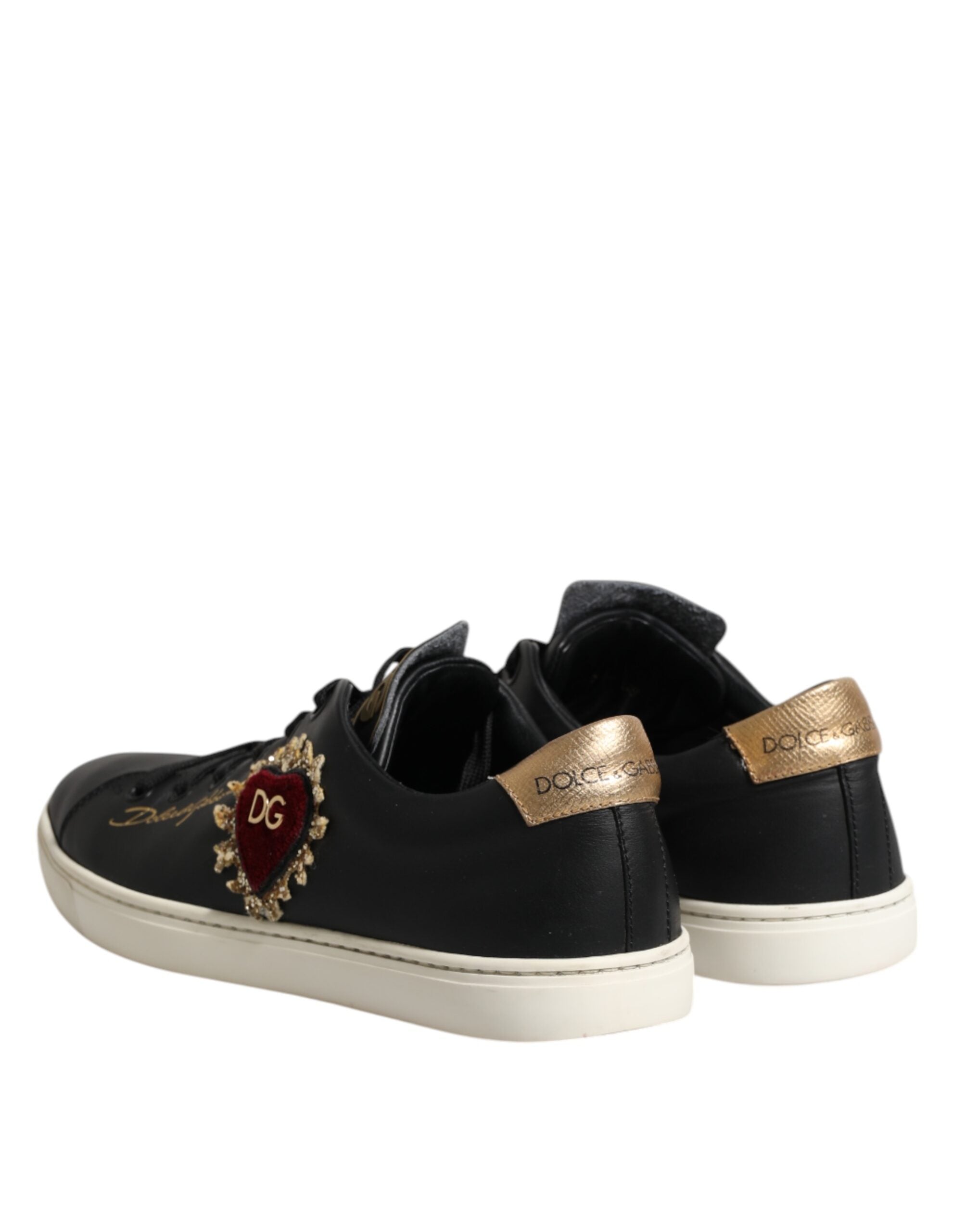 Dolce & Gabbana Black Leather Sacred Heart Sneakers Women's Shoes (Pre-Owned)