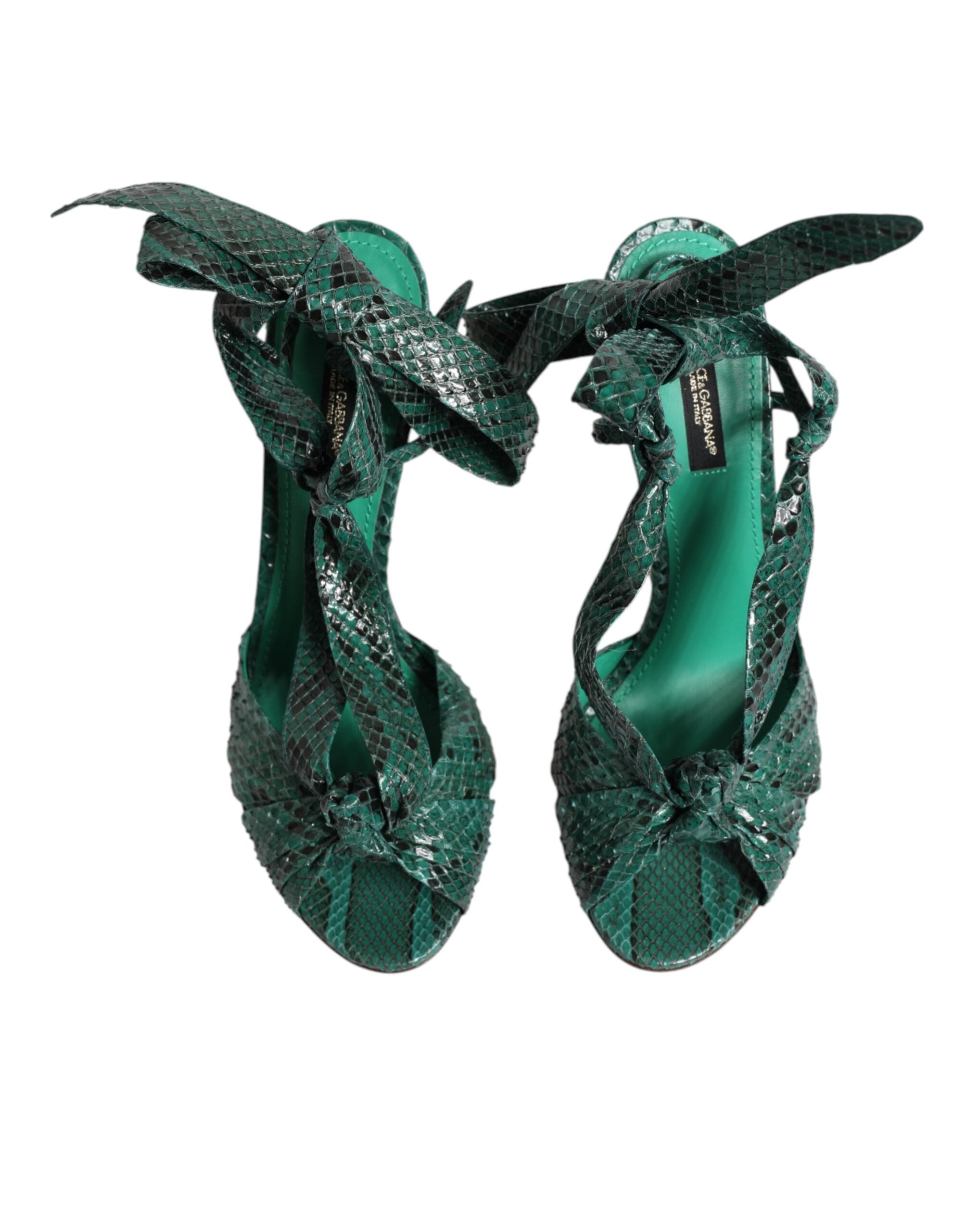 Dolce & Gabbana Green Python Leather Heels Sandals Women's Shoes