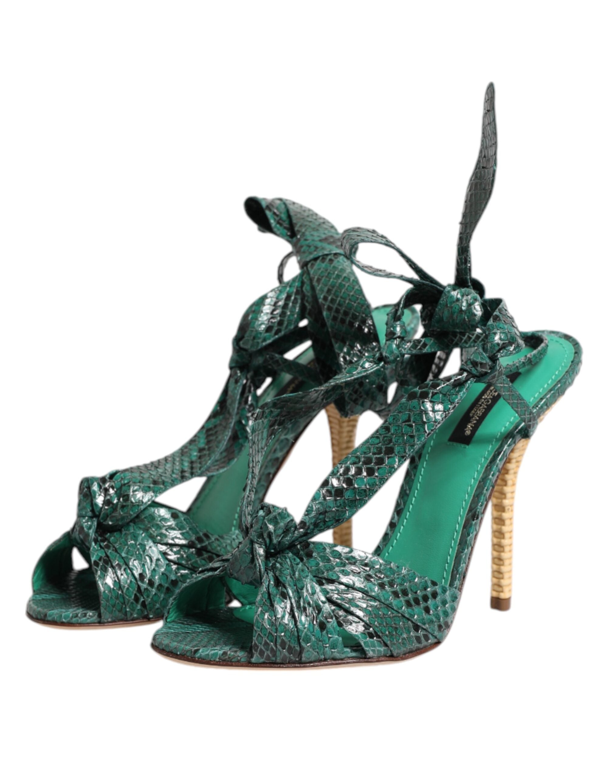 Dolce & Gabbana Green Python Leather Heels Sandals Women's Shoes