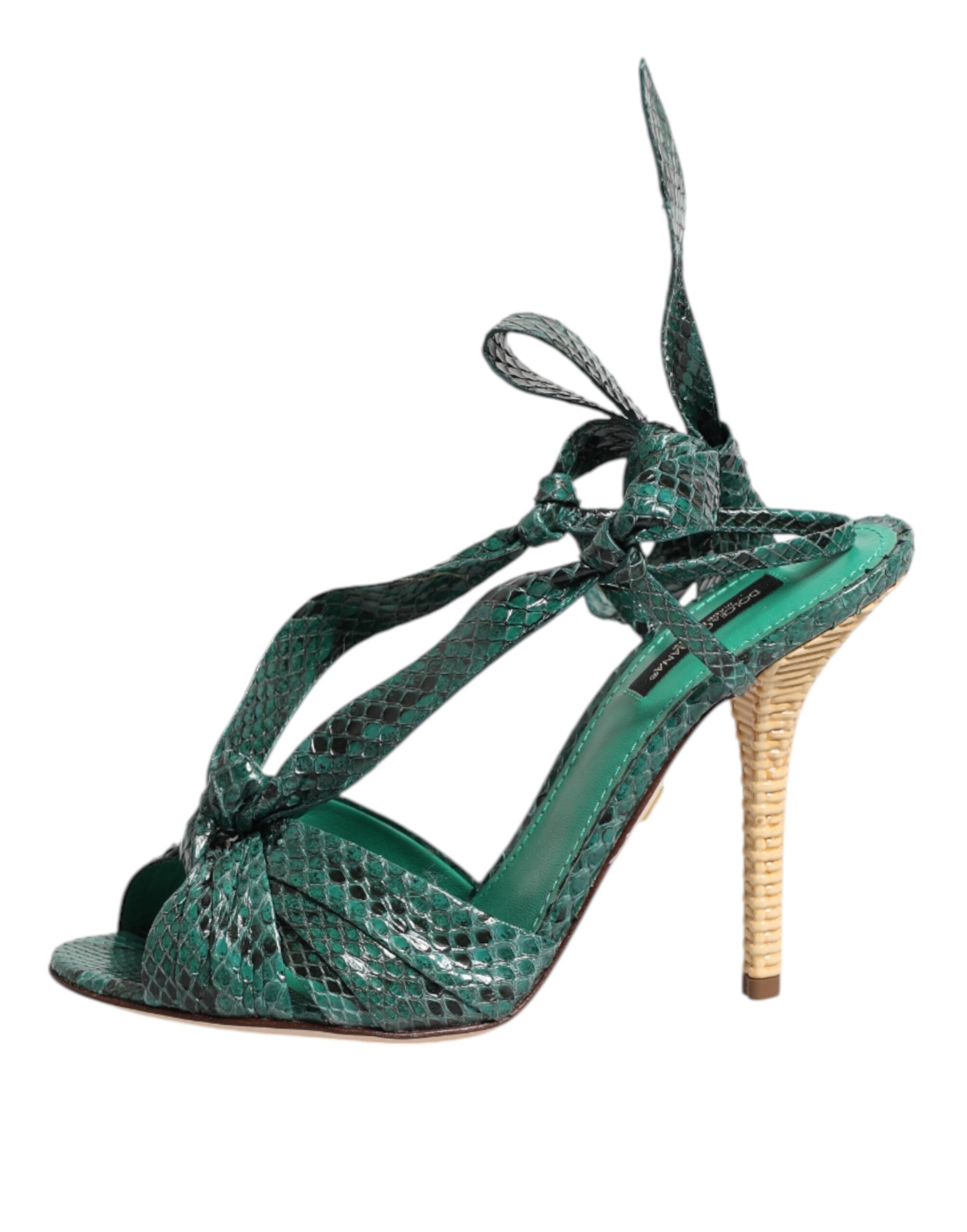 Dolce & Gabbana Green Python Leather Heels Sandals Women's Shoes