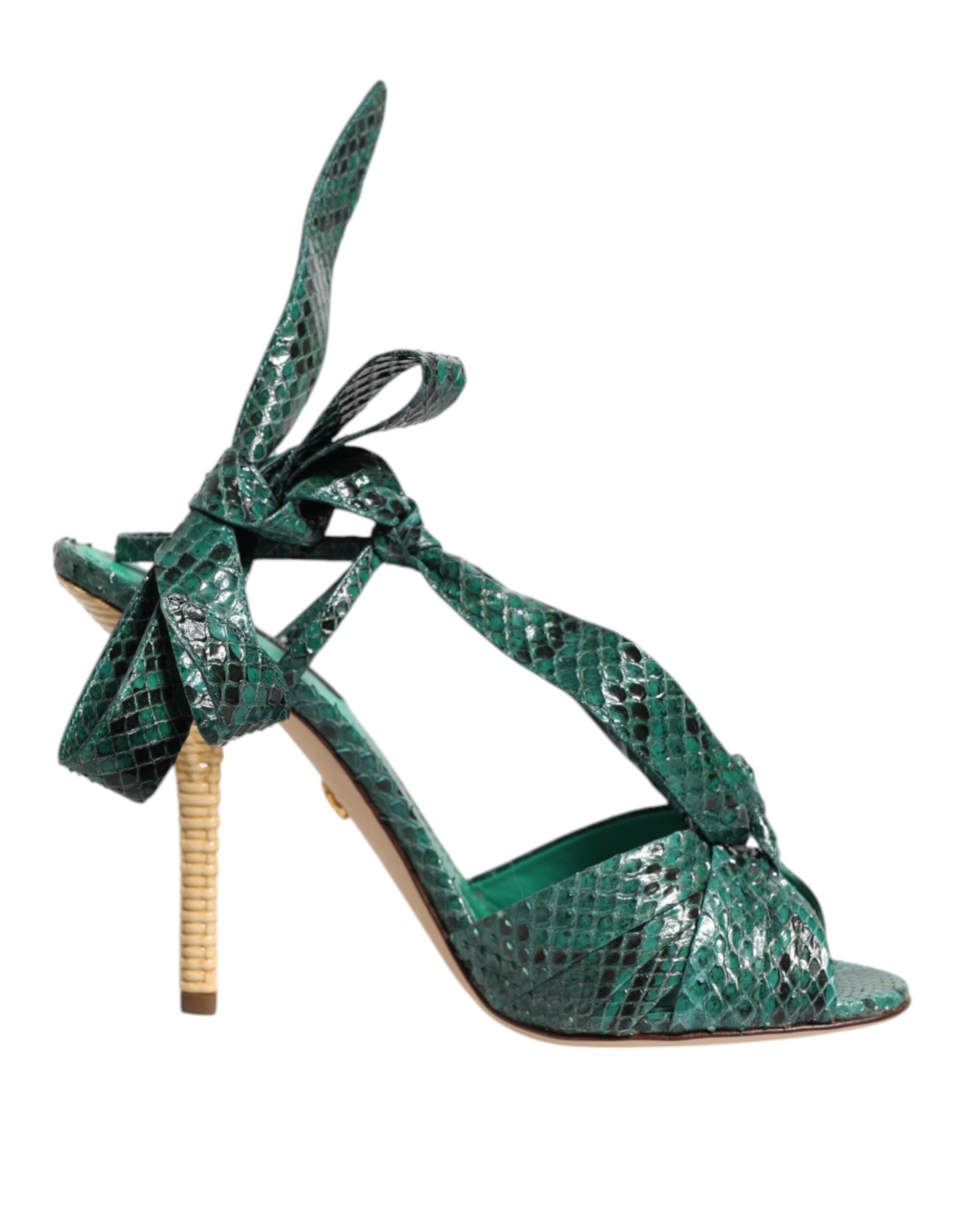 Dolce & Gabbana Green Python Leather Heels Sandals Women's Shoes