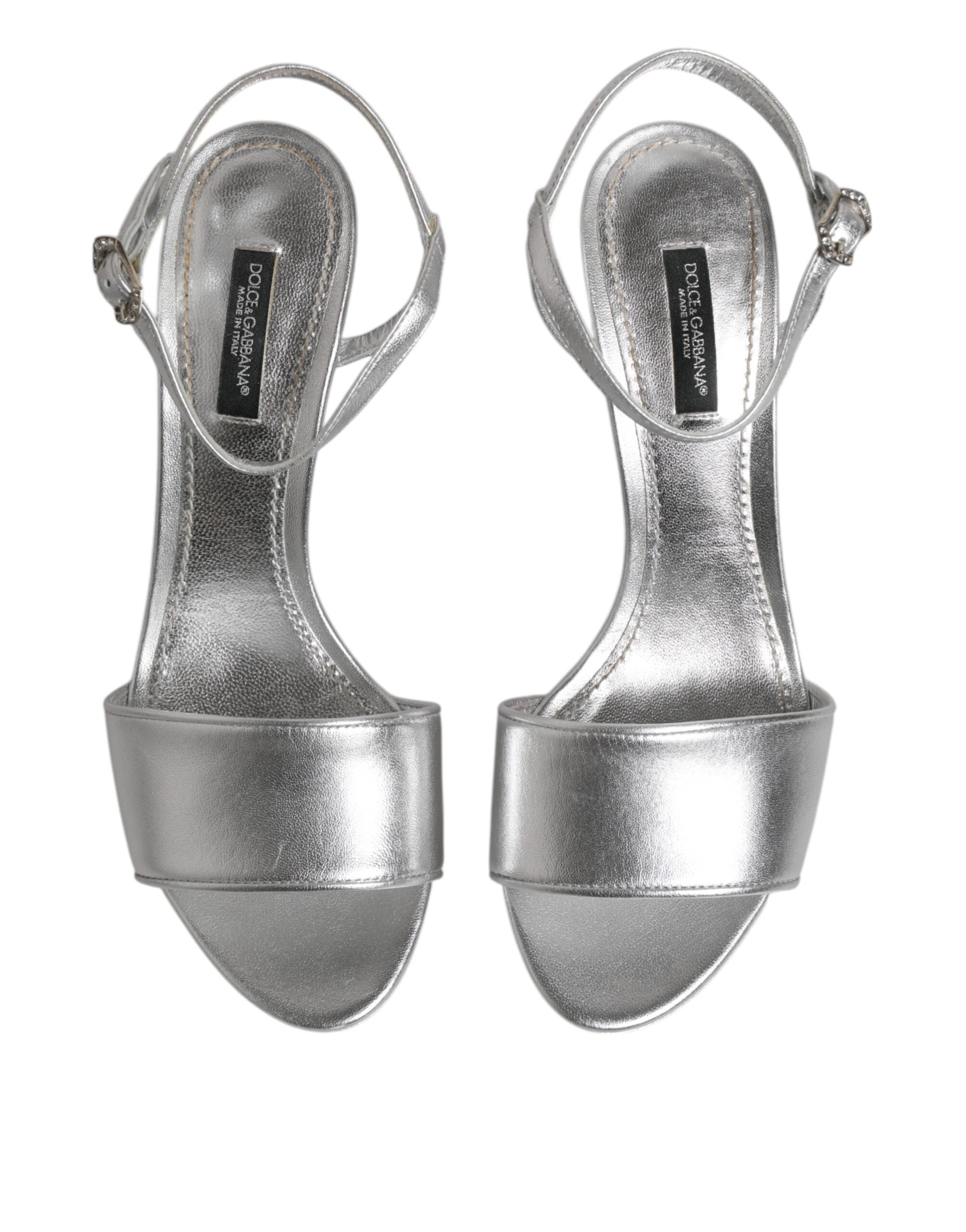 Dolce & Gabbana Silver Leather DG Heels Keira Sandals Women's Shoes (Pre-Owned)