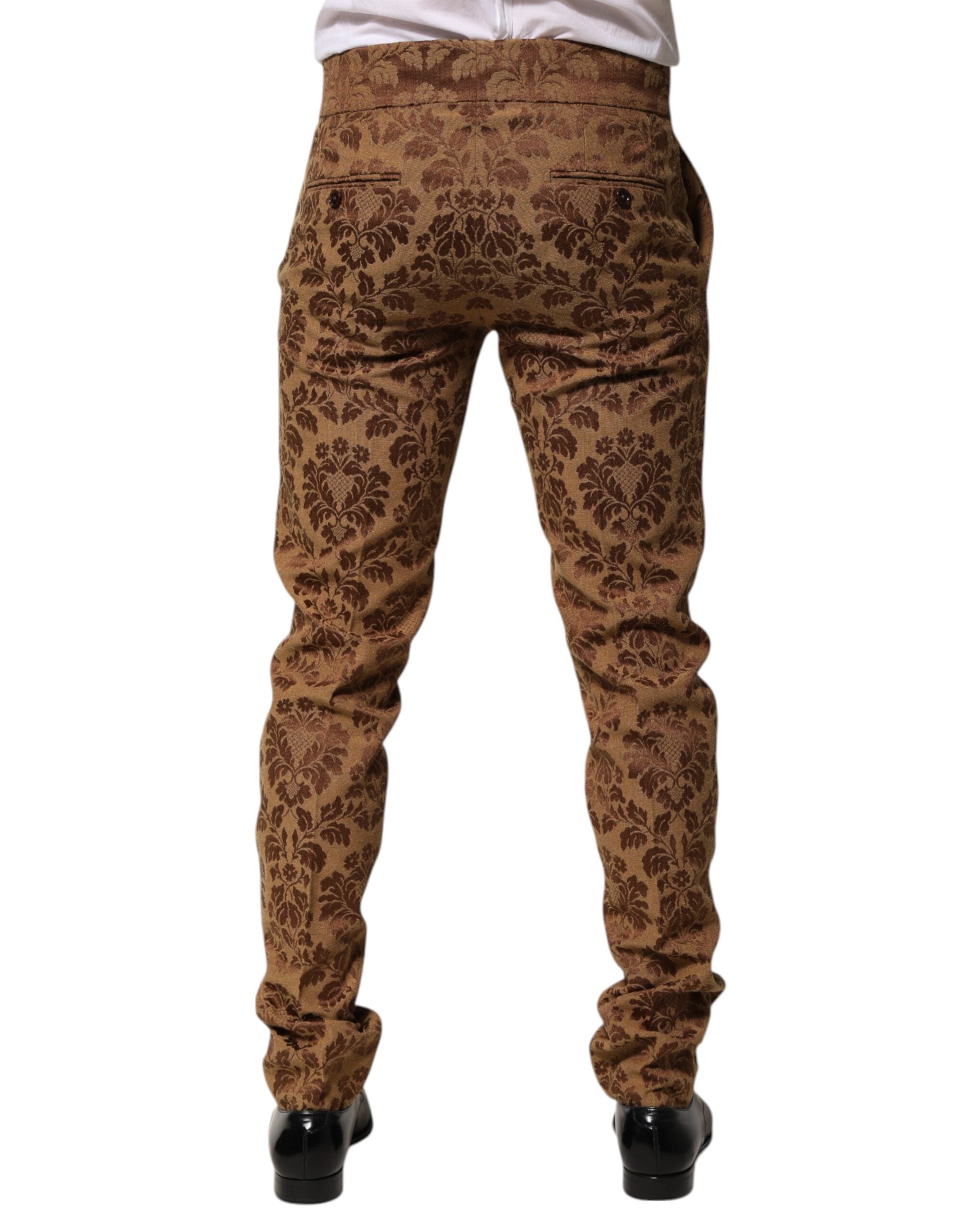 Dolce & Gabbana Brown Floral Jacquard Men Skinny Trouser Men's Pants