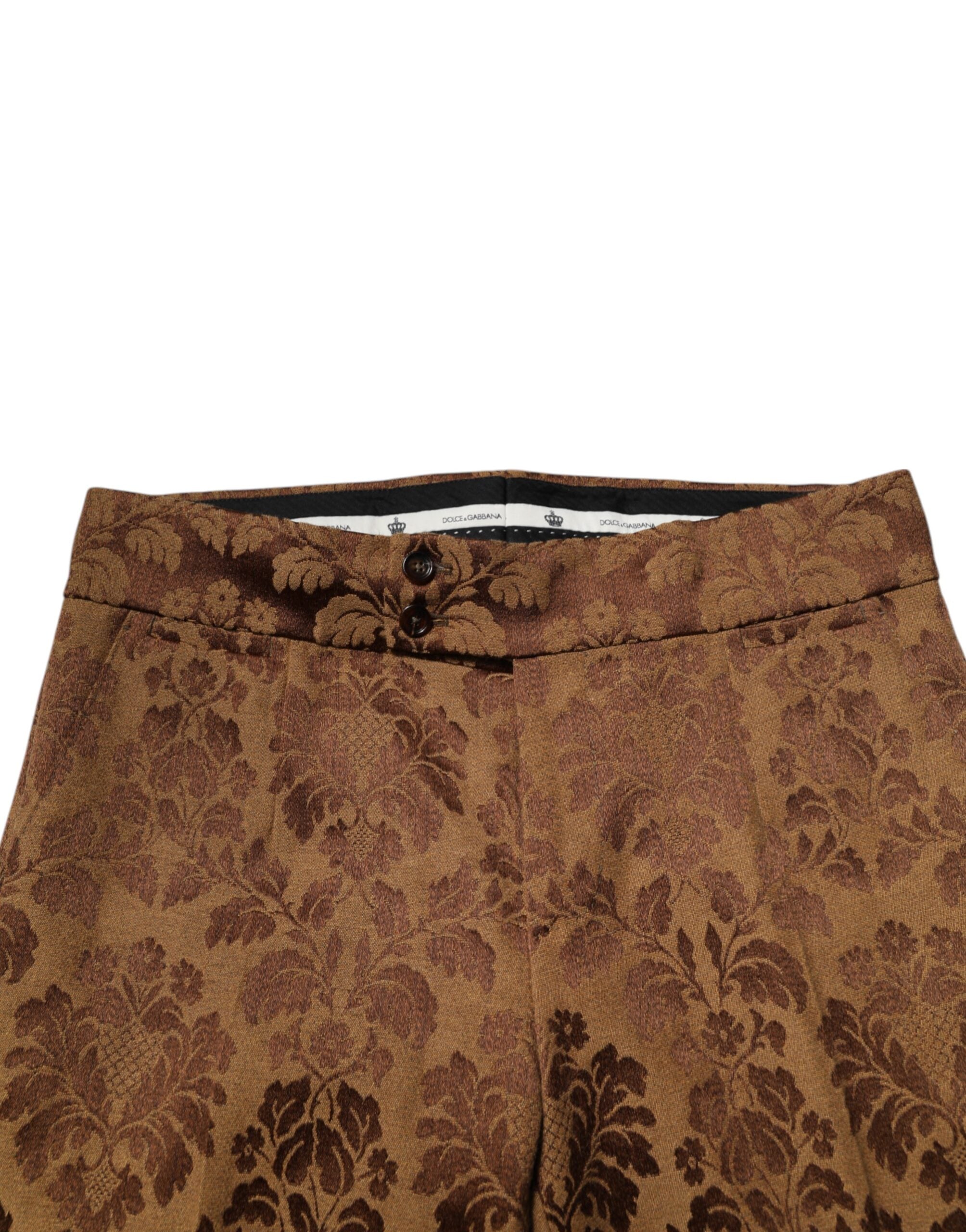 Dolce & Gabbana Brown Floral Jacquard Men Skinny Trouser Men's Pants