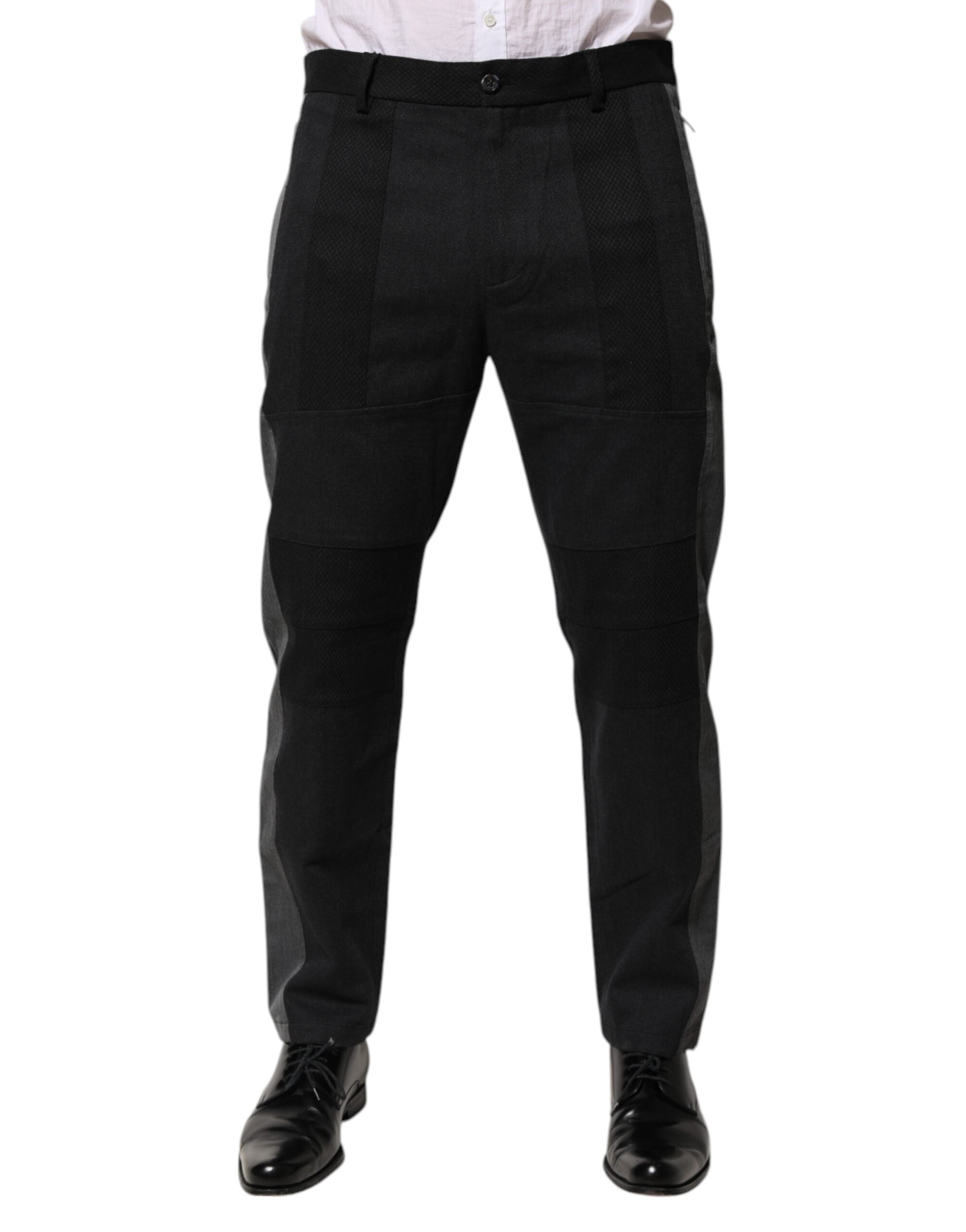 Dolce & Gabbana Black Gray Cotton Dress Formal Trouser Men's Pants