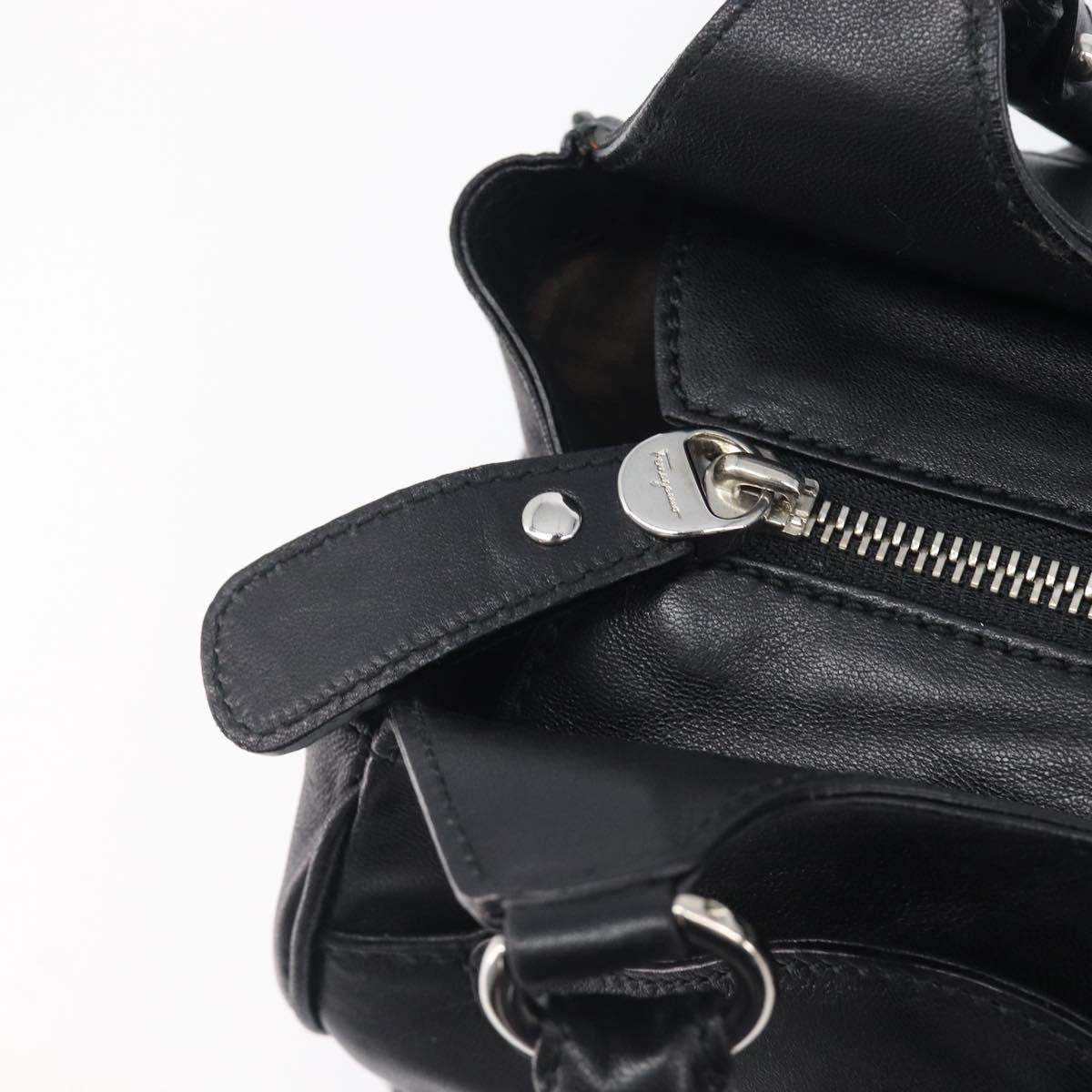 Salvatore Ferragamo Gancini Leather Black Leather Handbag (Pre-Owned)
