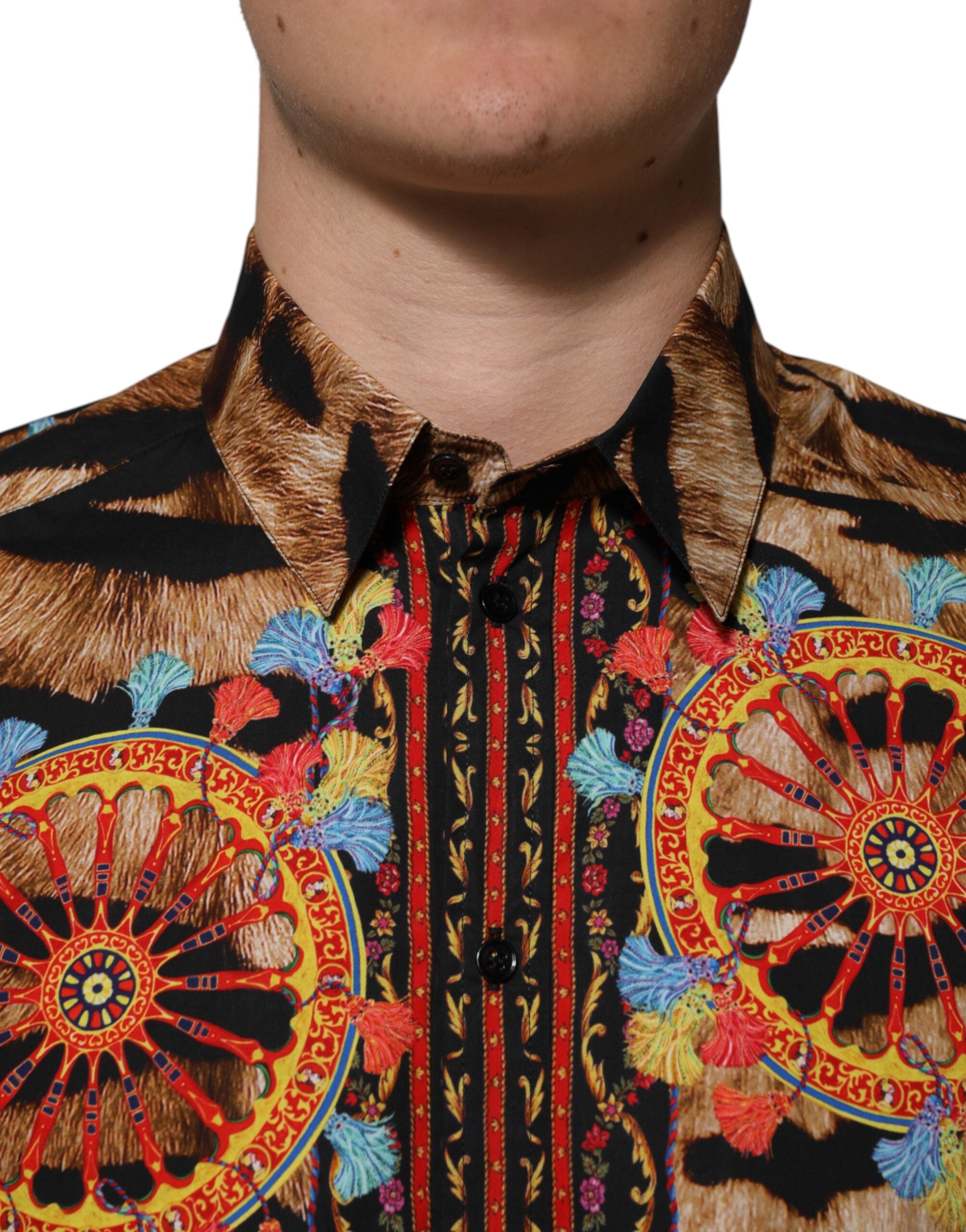 Dolce & Gabbana GOLD Cotton Tiger Carretto Long Sleeve Men's Shirt