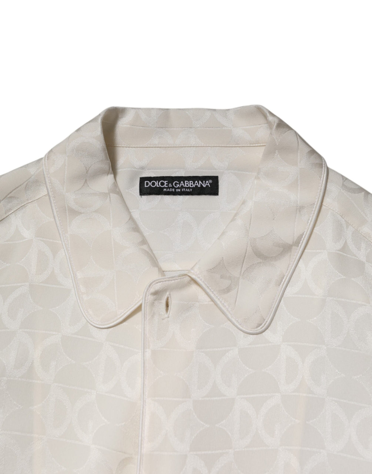 Dolce & Gabbana White Silk DG Logo Print Long Sleeves Men's Shirt
