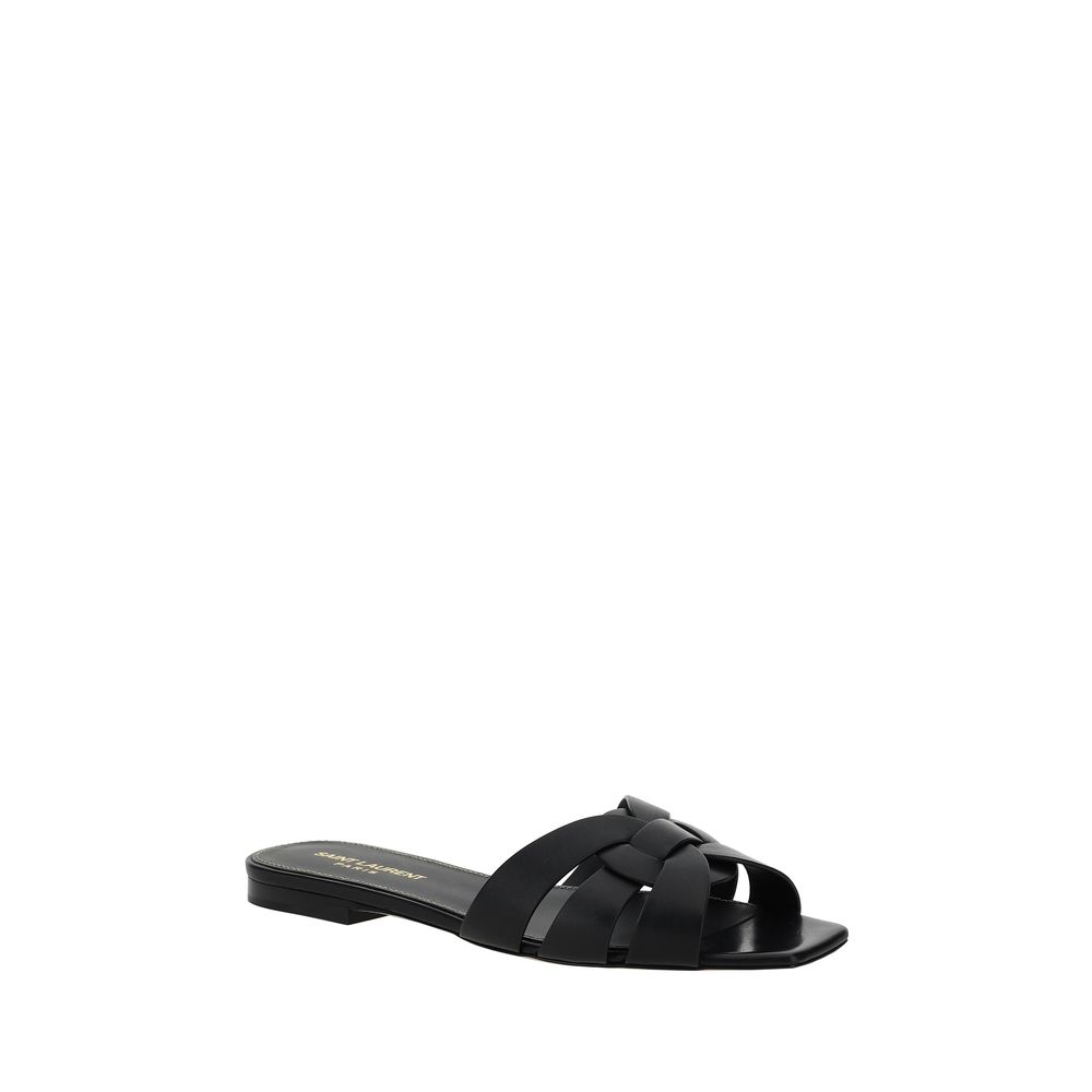 Saint Laurent Black Calf Leather Bos Taurus Strap-On Women's Sandals