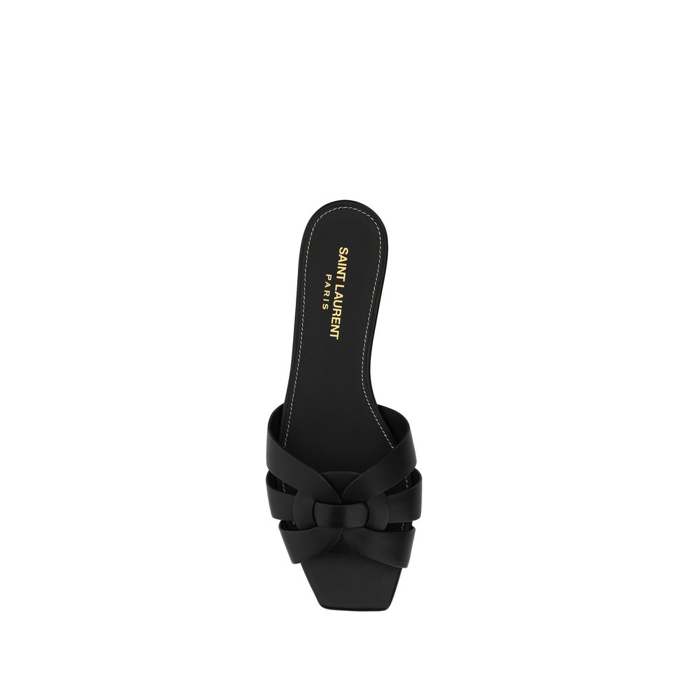 Saint Laurent Black Calf Leather Bos Taurus Strap-On Women's Sandals