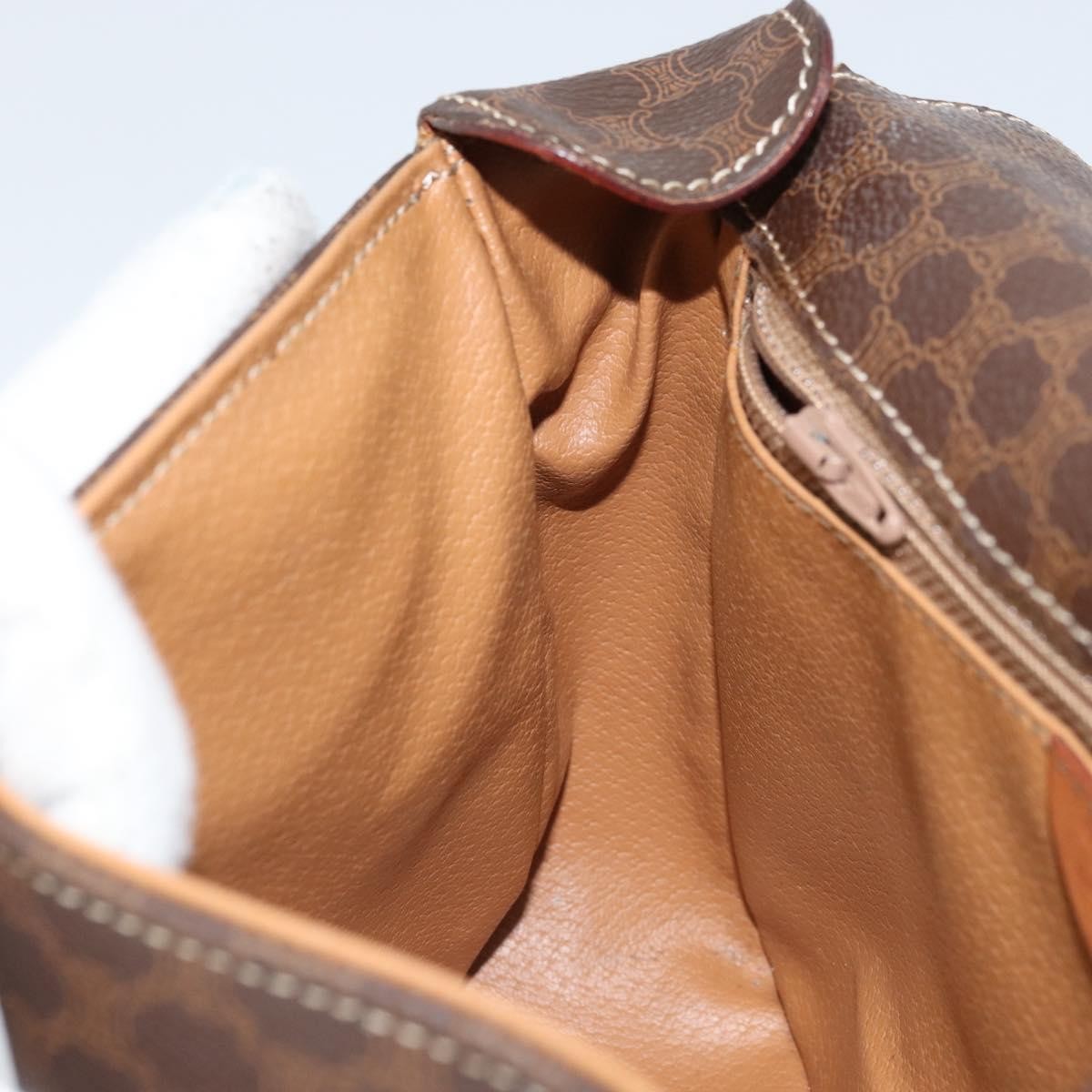 Celine Vintage Macadam Circle Logo Canvas And Leather Brown Canvas Shoulder Bag Bag (Pre-Owned)