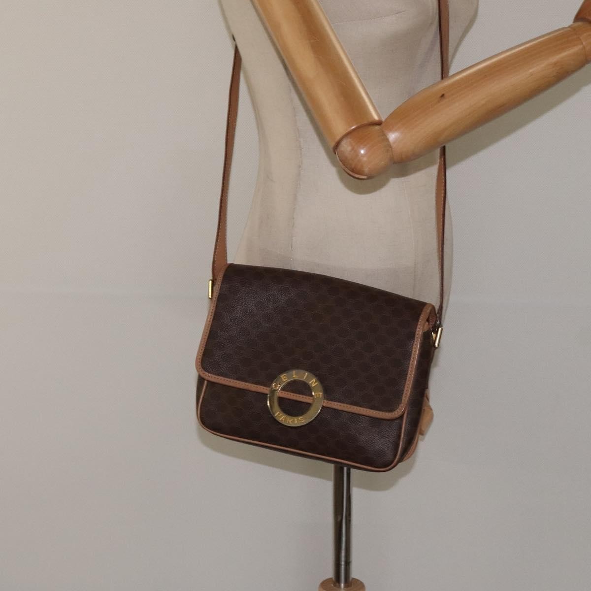Celine Vintage Macadam Circle Logo Canvas And Leather Brown Canvas Shoulder Bag Bag (Pre-Owned)