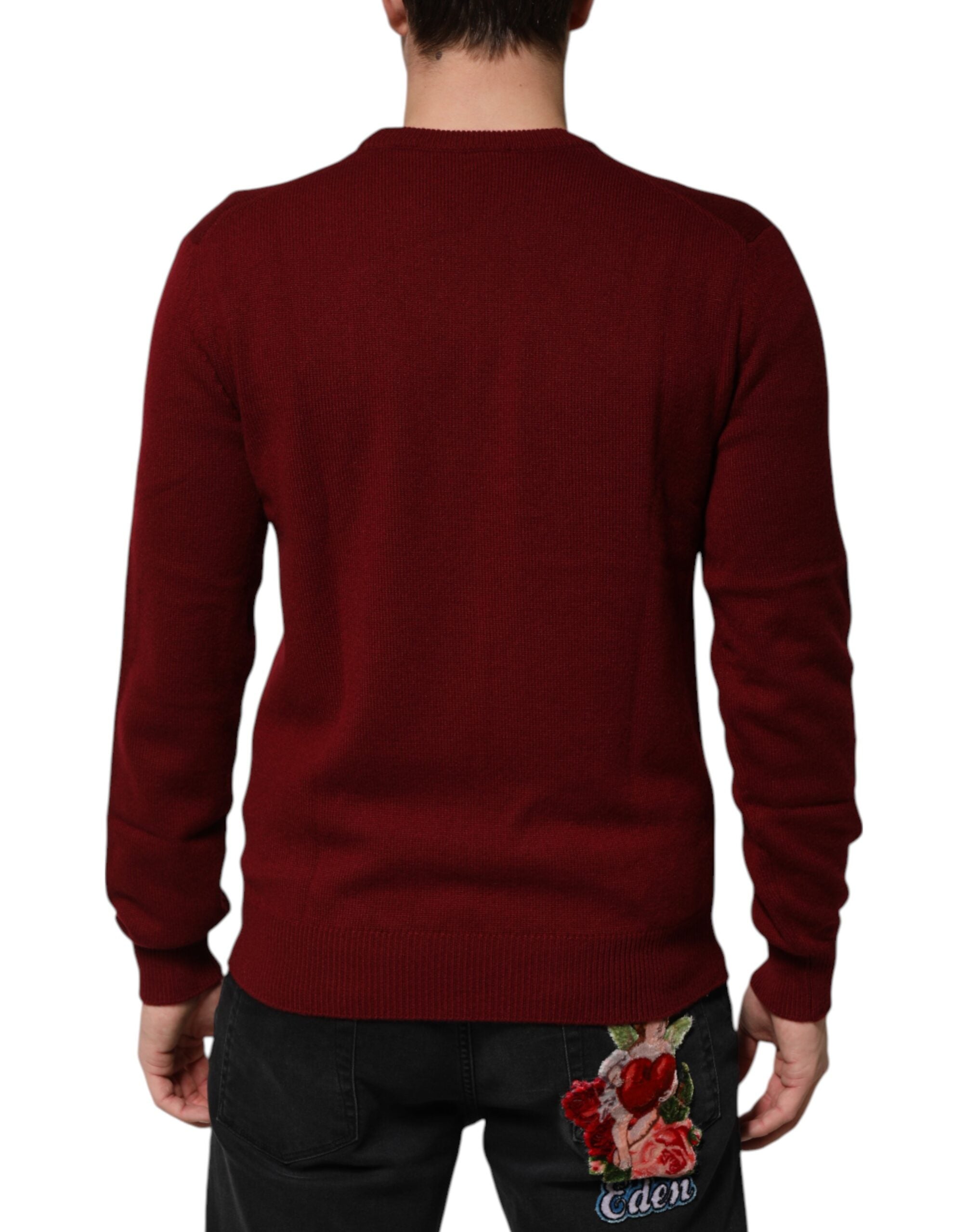 Dolce & Gabbana Burgundy Cashmere Lion Crest Pullover Men's Sweater